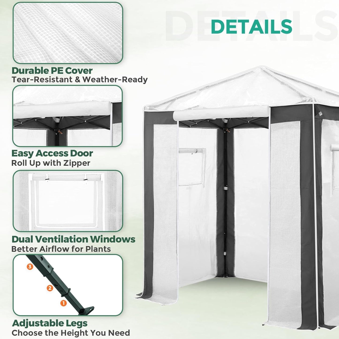 EAGLE PEAK 6x4 Portable Walk in Greenhouse with Polyester Reinforced Corners, Instant Pop up Indoor Outdoor Gardening Green House, Roll Up Zipper Entry Door and Mesh Windows, Gray/White