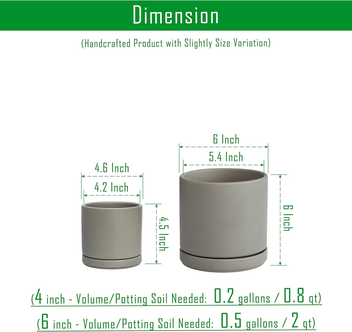 D'vine Dev 4.6 Inch & 6 Inch Ceramic Planter Pots for Plants with Drainage Hole and Saucer, Small Plant Pots Set, Speckled Grey, 94-G-S-3
