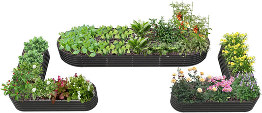 A ANLEOLIFE 3-Pack 12X3X1.5ft & 81x81x18 in Deep Root Galvanized Raised Garden Beds Outdoor for Planting Vegetables Flowers Herb, Quartz Grey