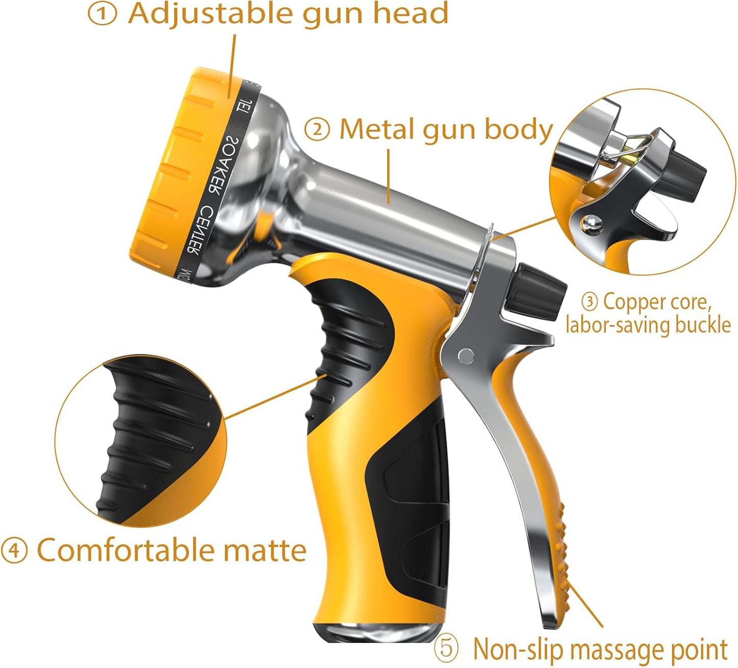 Garden Hose Nozzle, Heavy Duty Metal Water Hose Nozzle with 9 Adjustable Spray Patterns