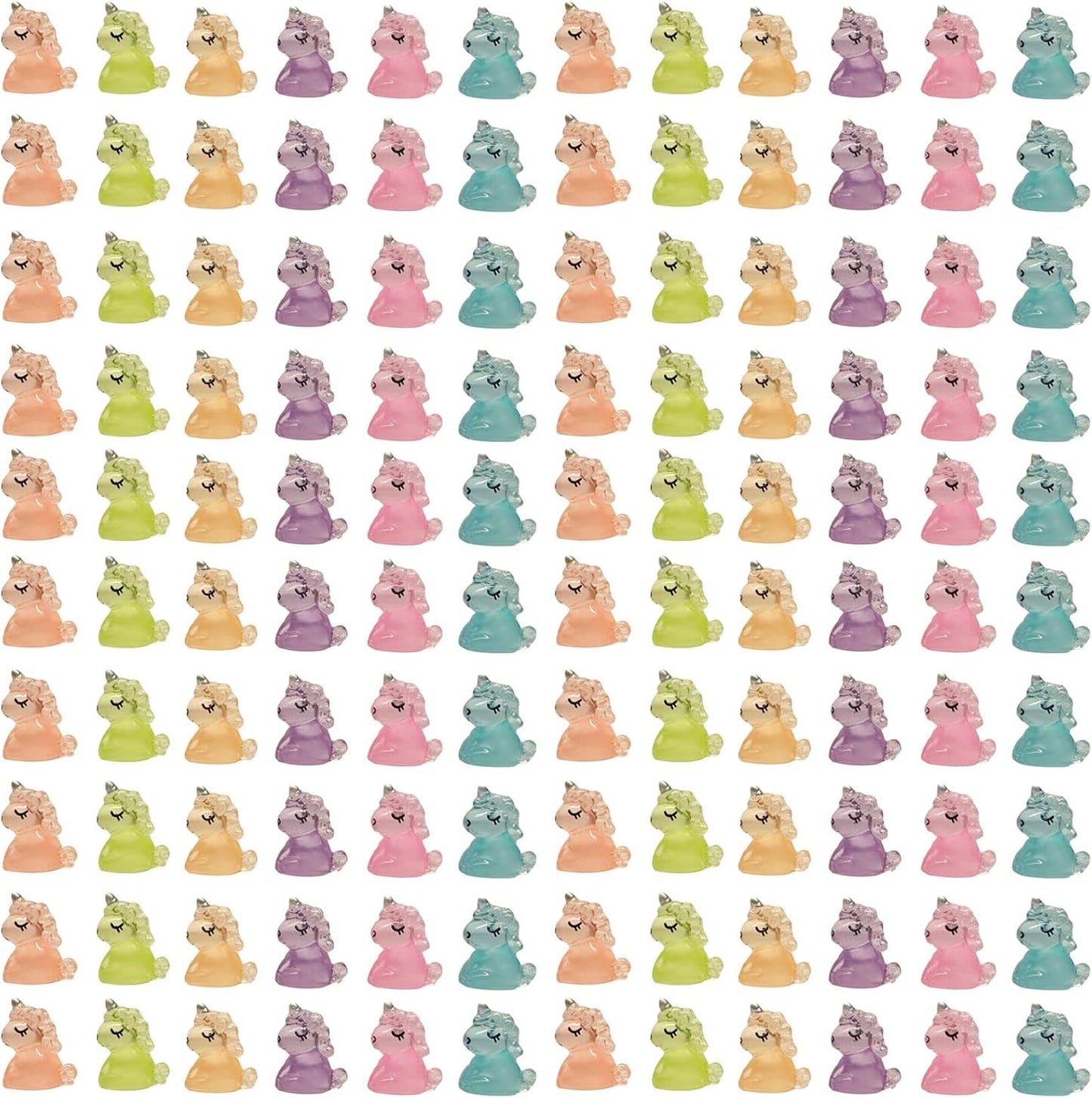 100 PCS Mini Resin Unicorn Luminous Tiny Unicorn Miniature Figurines,Micro Fairy Ornaments Glow in The Dark Mini Resin Animals for Garden, Landscape,Aquarium,Dollhouse,Birthday Party,Room Crafts Decor