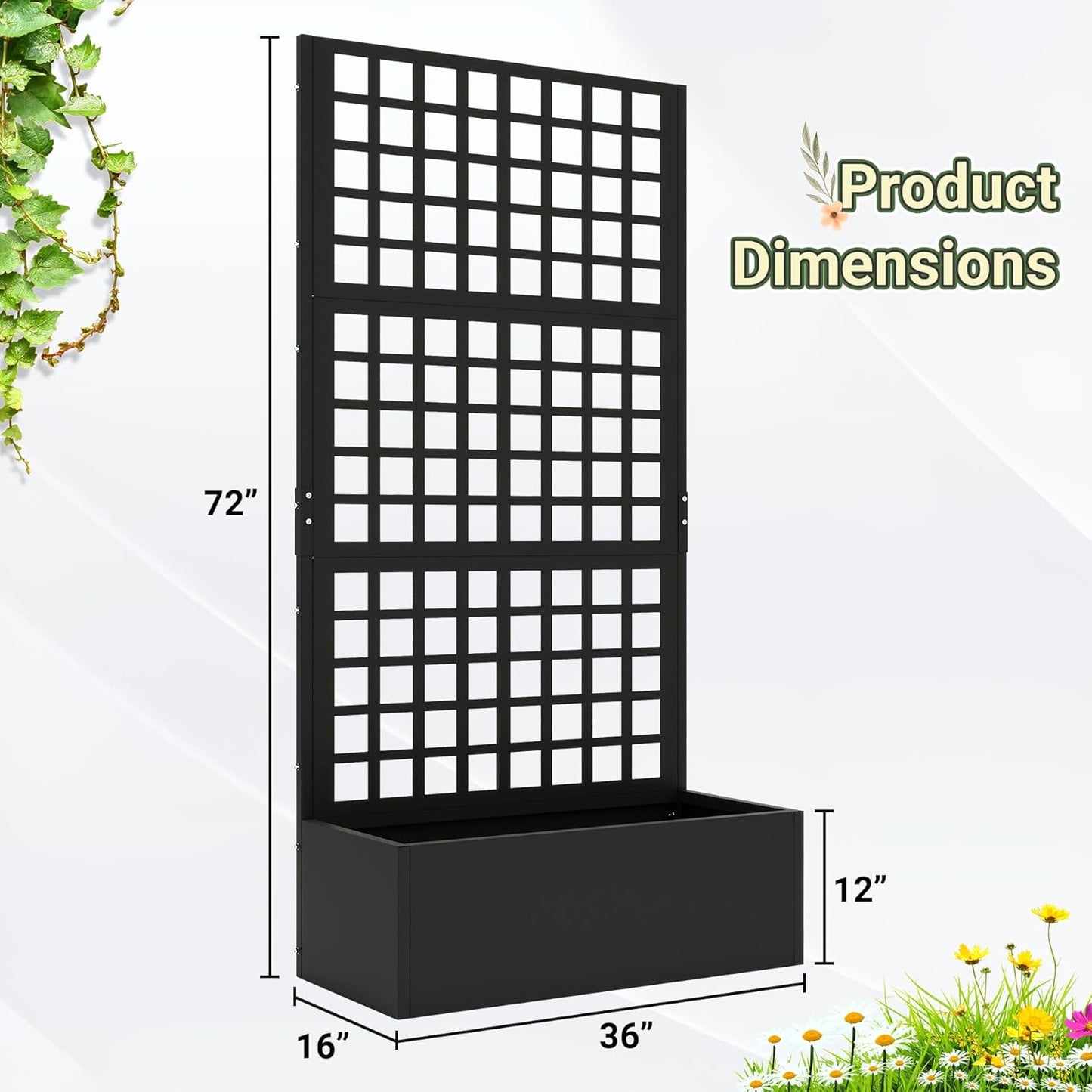 Metal Planter with Trellis 72" x 36’’ x 16", Raised Garden Bed with Trellis, Planter Box with with Privacy Screen for Climbing Plants, Flowers, Vegetables, Fruits