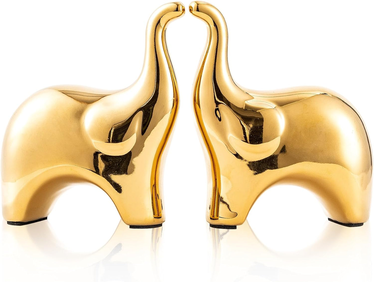 Loving Pair of Small Cute Gold Elephant Statues Gold Home Decor Modern Boho Style Figurine Decorative Ornaments for Living Room, Bedroom, Office Desktop, Cabinets, Shelf
