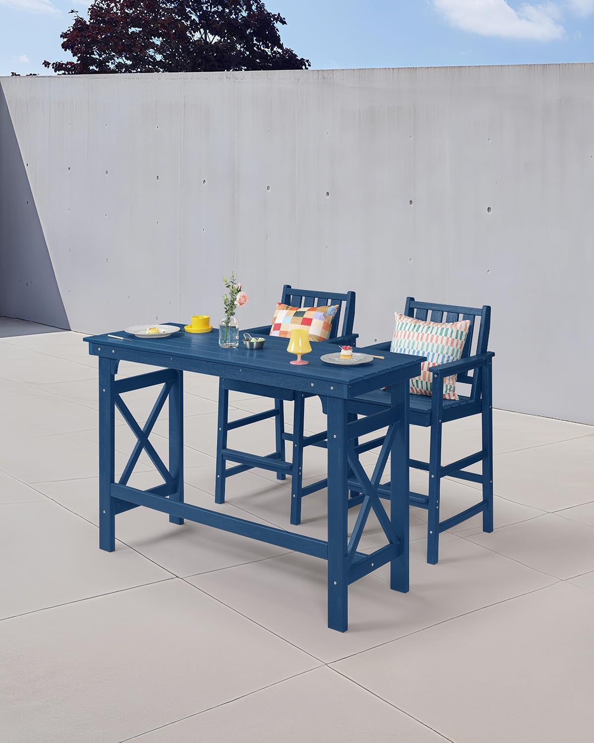 HDPE Outdoor Bar Table, 41" Rectangular Patio Bar Tables, Outdoor Counter Height Table Adirondack Patio Bar Height Table, HDPE Outside Pub Tables for Outside, Balcony, Deck, Poolside, Navy