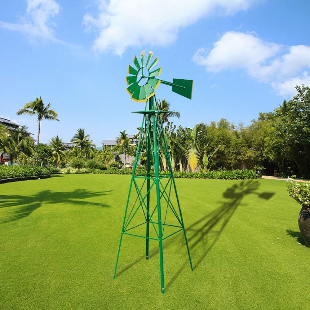 Garden Windmill for Yard Decor, 8 ft Tall Metal Windmill with Spinning Blades, Weather-Resistant Outdoor Windmill for Lawn, Farmhouse, Rustic & Farm Decor,Green