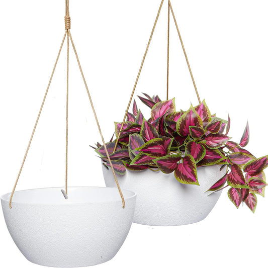 13 Inch 2 Pack Large Hanging Planters for Indoor Outdoor Plants, Plastic Hanging Basket Pots for House Plants Flowers, White