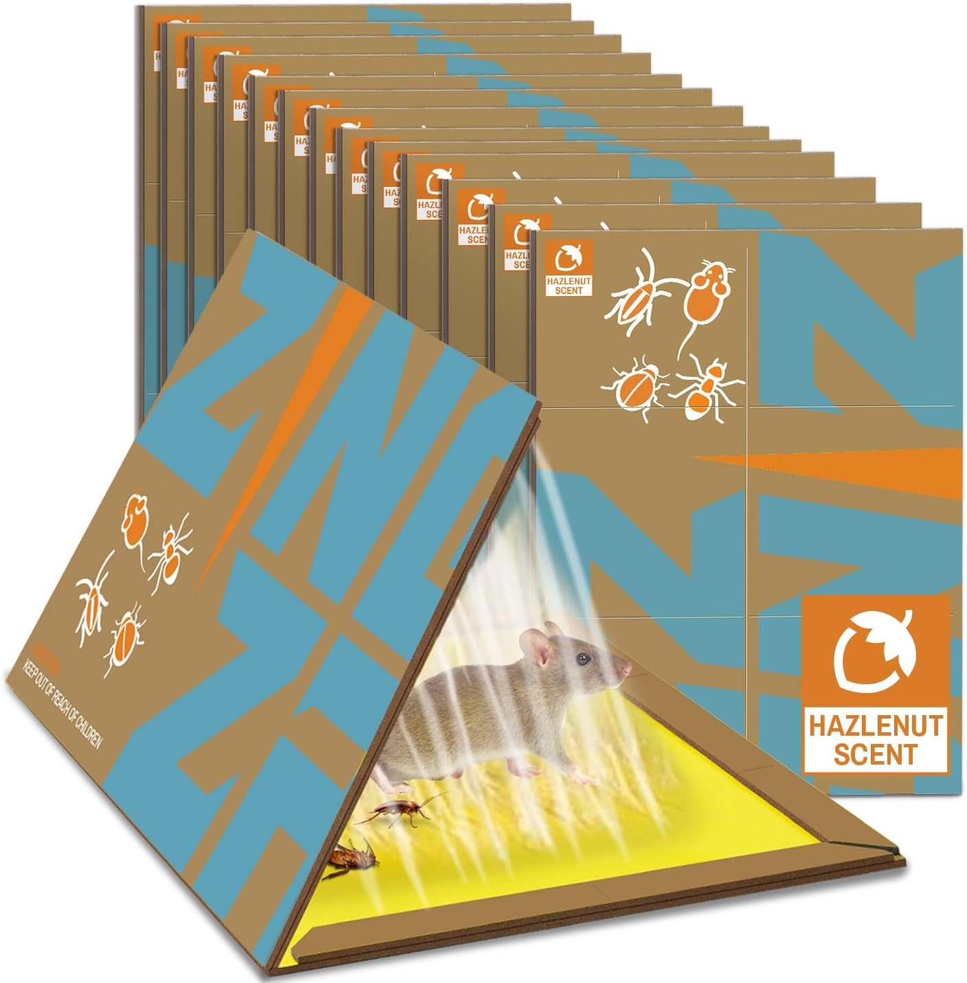 Mouse Trap Glue Board 13-Pack, 3X Faster Catch with Built-in Hazelnut Scent, Sticky Trap for Crawling Pests, Rats & Mice Extra Heavy & Sticky, Biodegradable