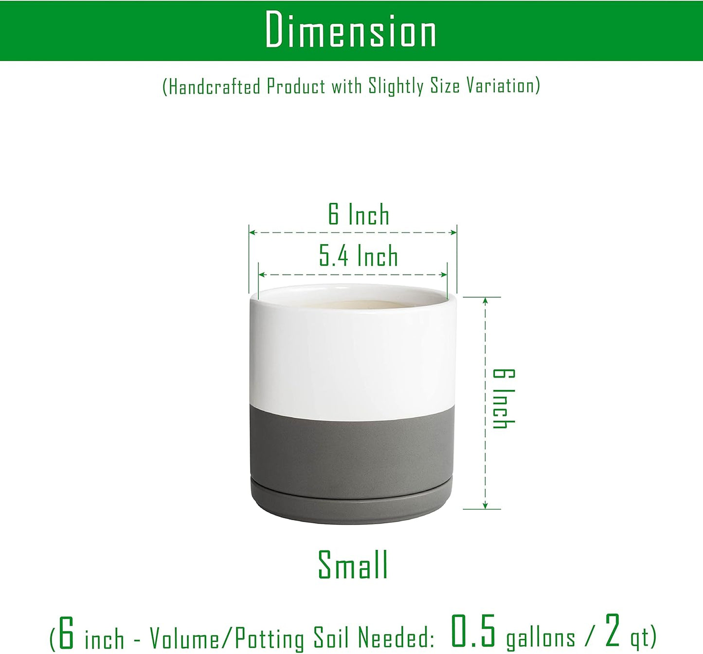 D'vine Dev Set of 2 Plants Pots, 6 Inch Ceramic Planter Pot for Plants with Drainage Hole and Saucer, White-Grey/Black-Tan, 94-V-C-C