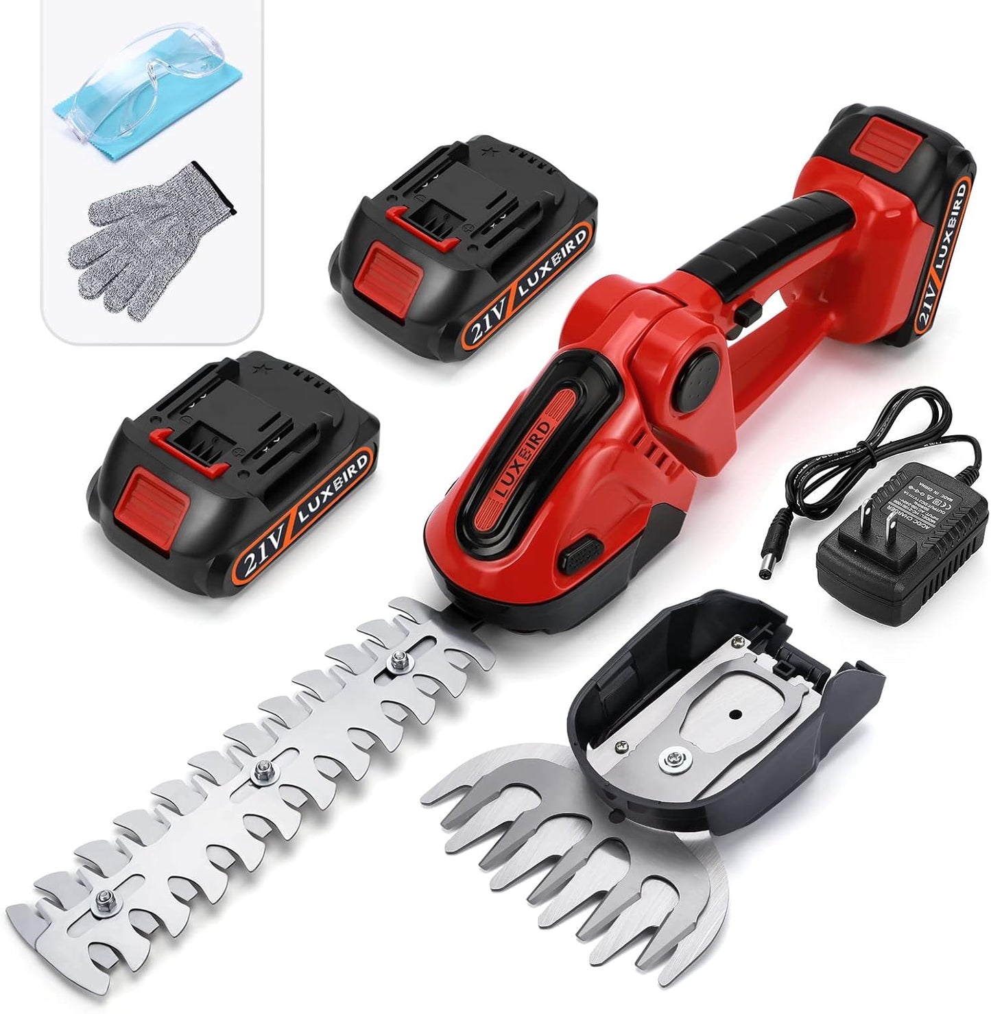 LUXBIRD Cordless Grass Shears, 2-in-1 Mini Hedge Trimmer Cordless,Light Handheld Grass Trimmer, Electric Shrub Trimmer with 2Pcs Rechargeable Batteries