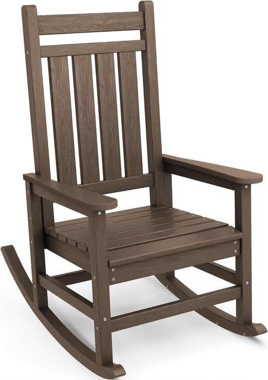 SERWALL HDPE Rocking Chair, Outdoor Rocking Chair for Adults, All Weather Porch Rocker for Lawn Garden, Coffee