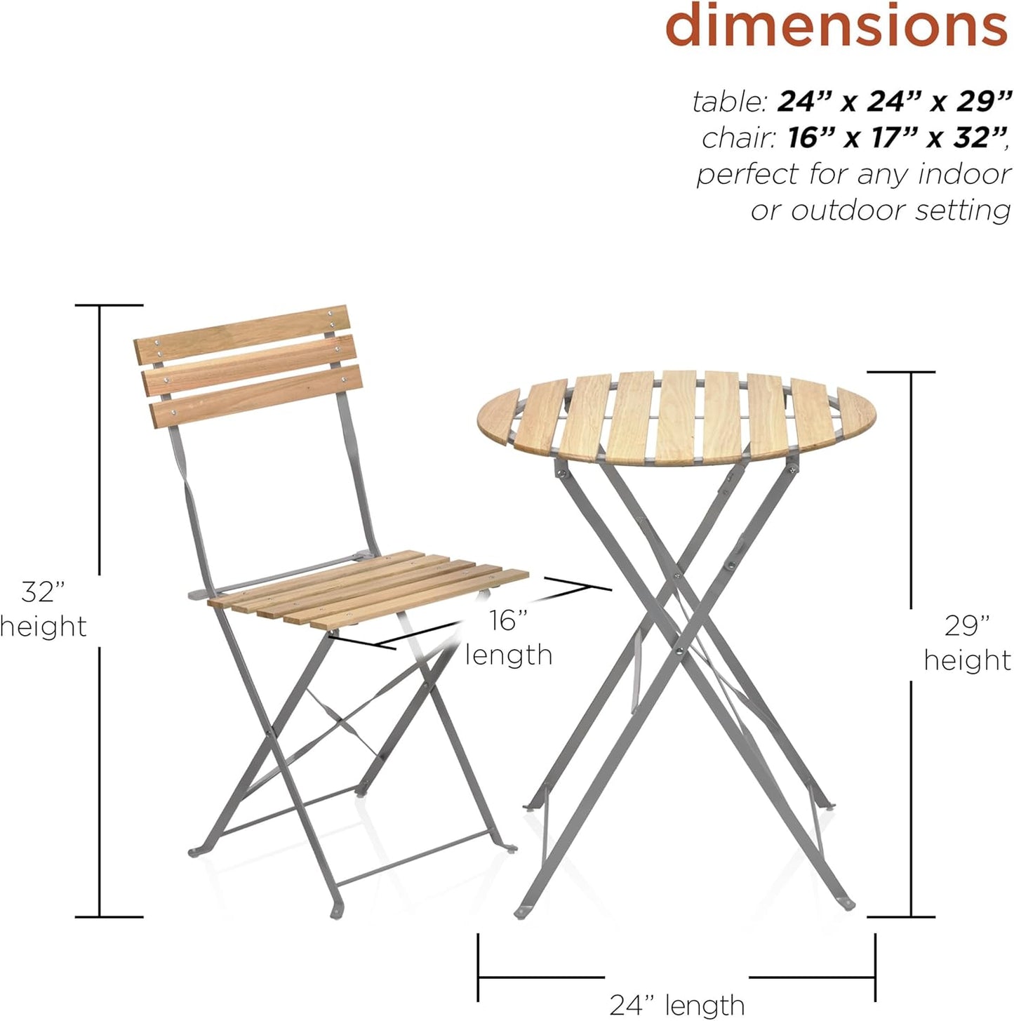 Alpine Corporation 3-Piece Wood Slat and Metal Bistro Set