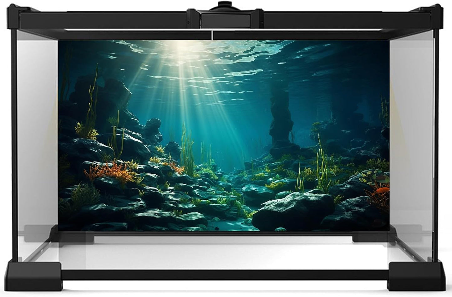 Aquarium Background Ocean Floor Fish Tank Background Underwater Coral Reef Stone Aquarium Backdrop Seaweed Background Sunlight Tank Backdrop Perfect Aquarium Backdrop Durable Vinyl 36x24in