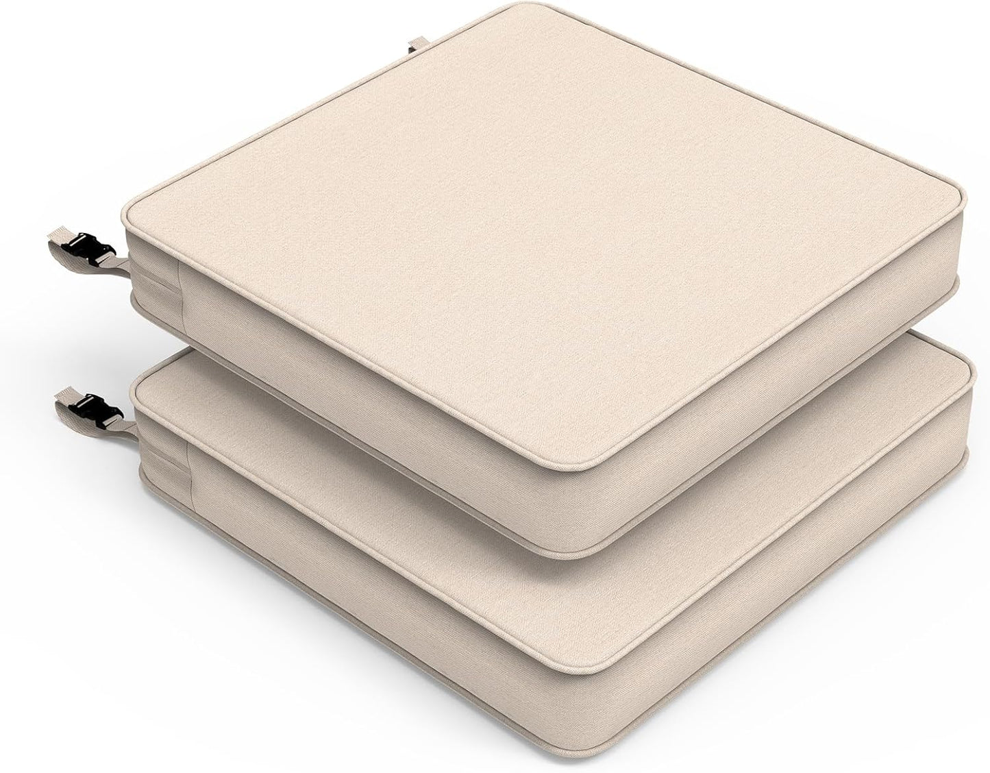 LVTXIII Patio Chair Cushions 19"x19"x3", Water-Repellent Outdoor Seat Cushions for Patio Furniture, Square Chair Pads with Ties for Home Garden Decoration, Set of 2, Beige
