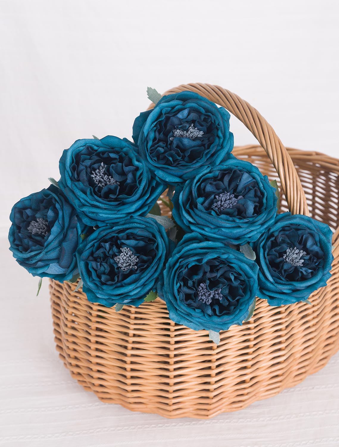 DuHouse 5Pcs Silk Roses Fake White Roses with Stems Real Touch Rose Artificial Flowers for Arrangement Wedding Party Home Decoration(Peacock Blue)