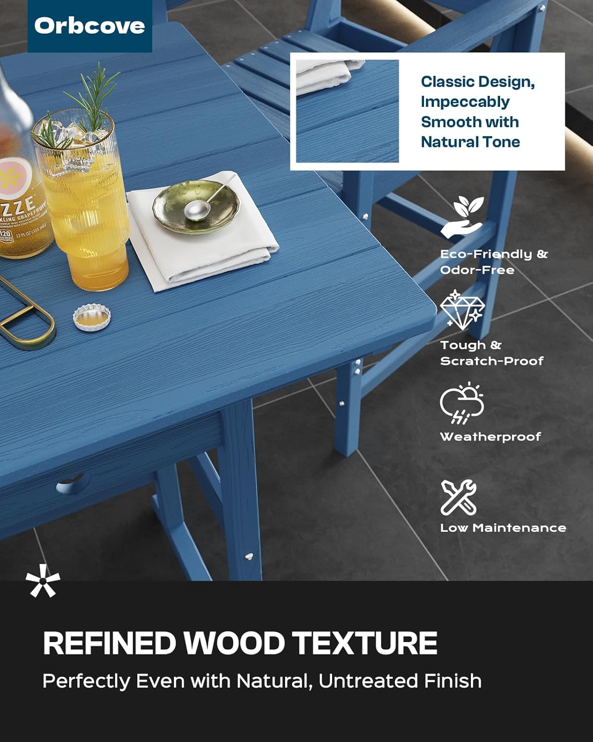 5-Piece Bar Height Outdoor Table and Chairs Set, HDPE Wood Grain Patio Bar Table and Chairs with Heart Cutout Design, Weather-Resistant Bar Height Furniture for Deck, Porch, Pool (Navy Blue)