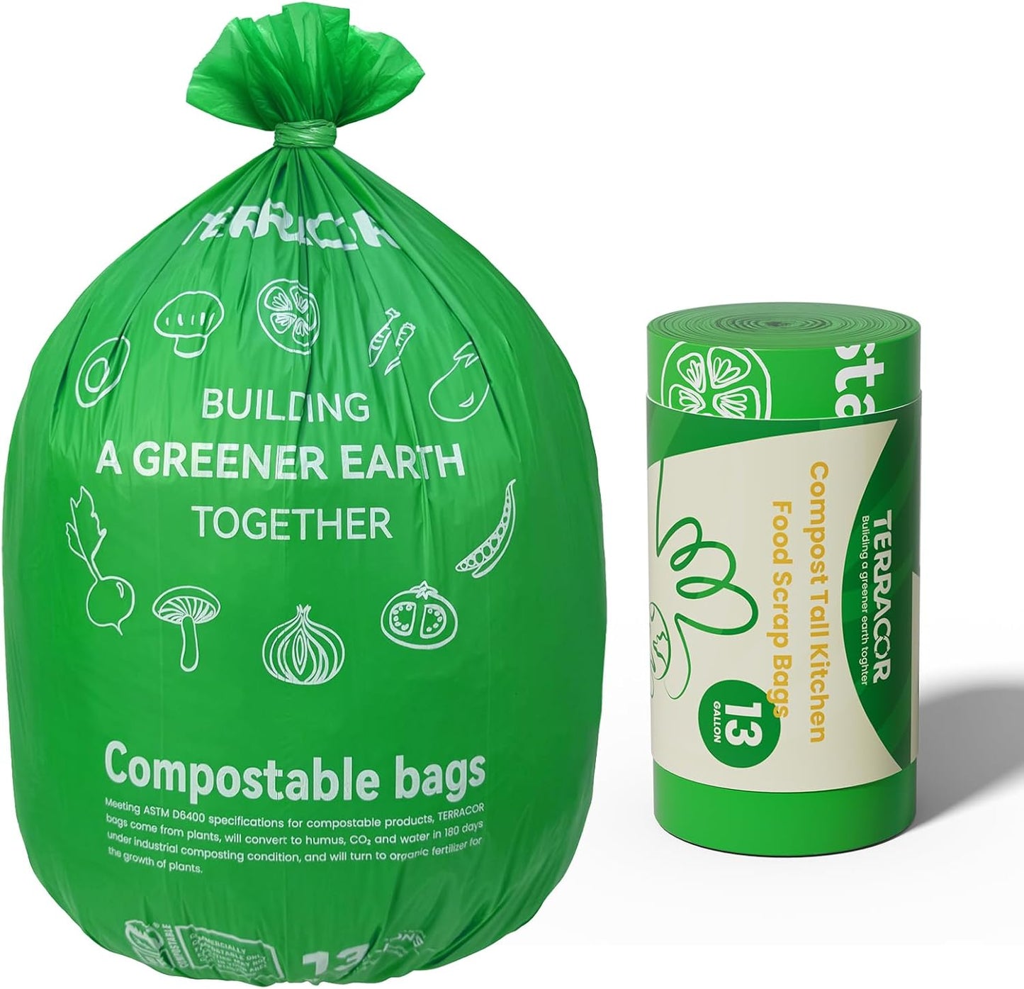 13 Gallon Compostable Trash Bags, 40 Bags Compost Bags for Countertop Bin, Camping Toilet Bags for Portable Toilet, BPI Certified and Meet The ASTM D6400 Standard