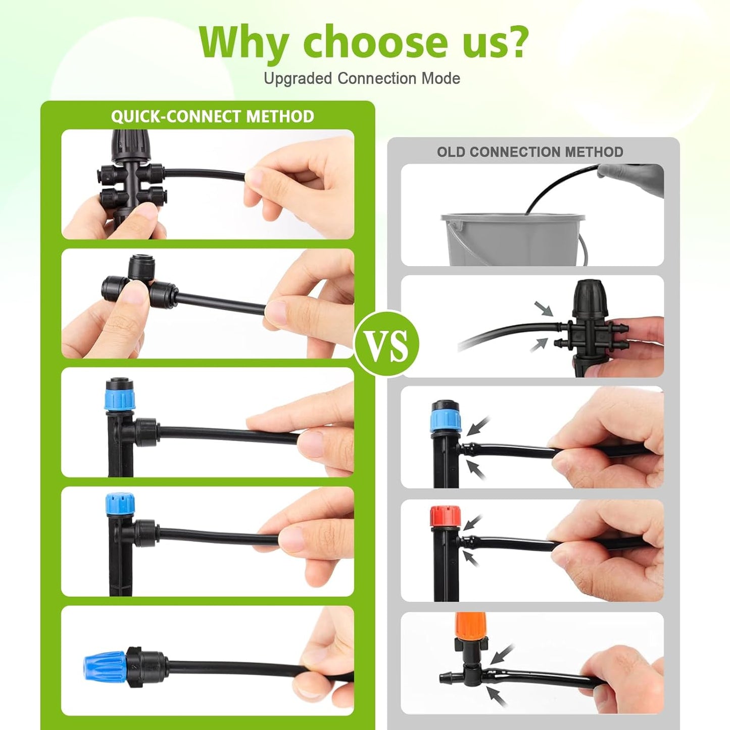 230FT New Quick-Connect Drip Irrigation System Kit, Automatic Garden Watering Misting System for Greenhouse, Yard, Lawn, Plant with 1/2 inch Hose 1/4 inch Distribution Tubing and Accessories