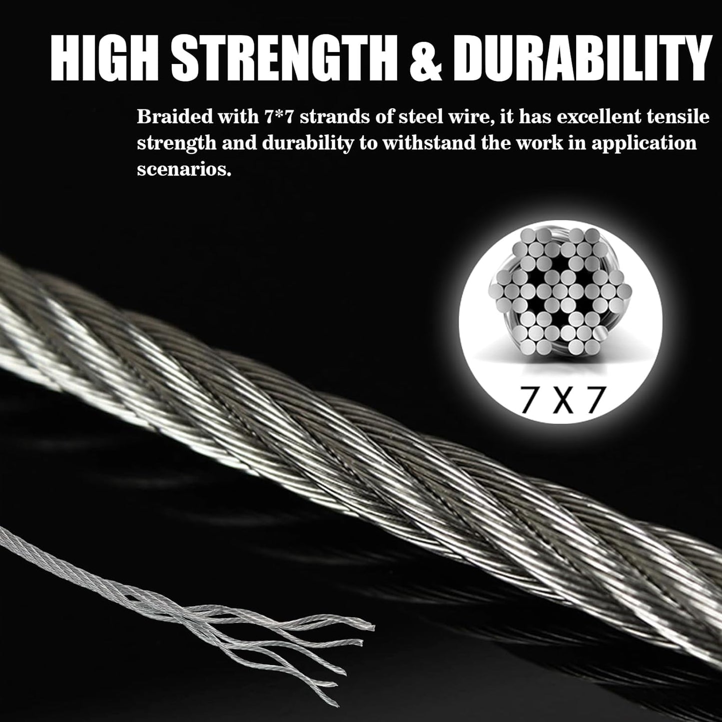 Metal Wire 1/8 inch Carbon Steel Galvanized Cable 100FT Length Aircraft Cable 7x7 Strand Core Picture Hanging Wire with 10 Pcs Thimbles and 20 Pcs Aluminum Sleeves