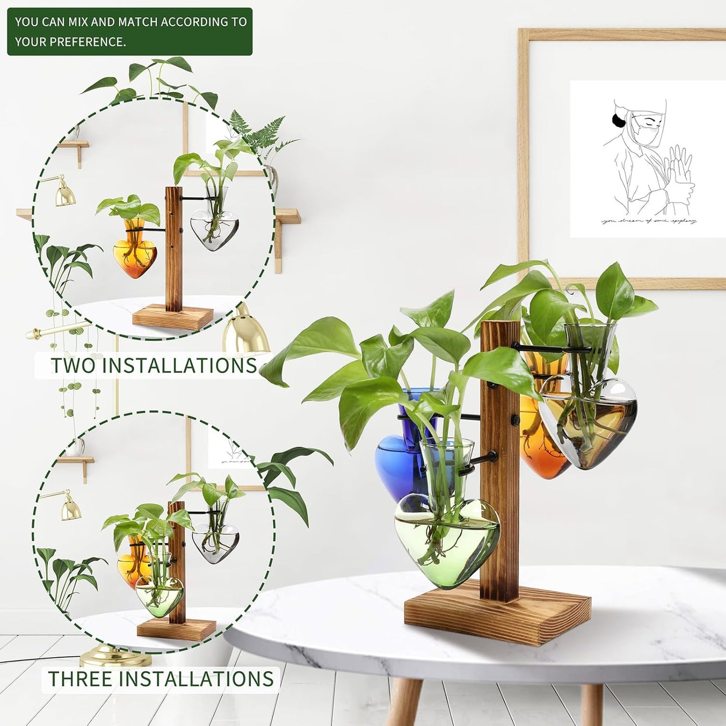 Plants Propagation Stations Plant Terrarium Kit Glass Planters for Indoor Plants House Plant Accessories Gift for Women - 4 Love Bulb Vase