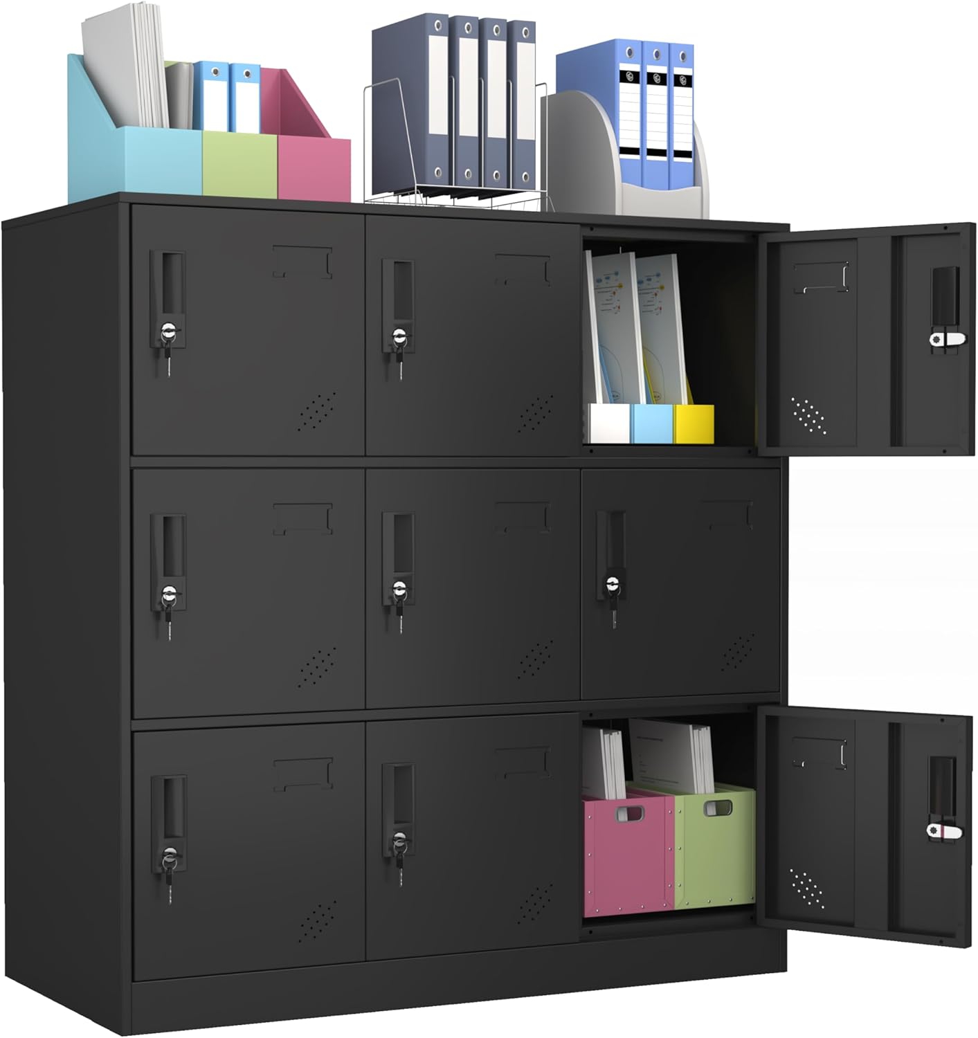 9 Door Metal Storage Locker for Employee,School,Office,Gym,Garage,Locker Cabinet with Lock and Card Slot (9 Door, Black)