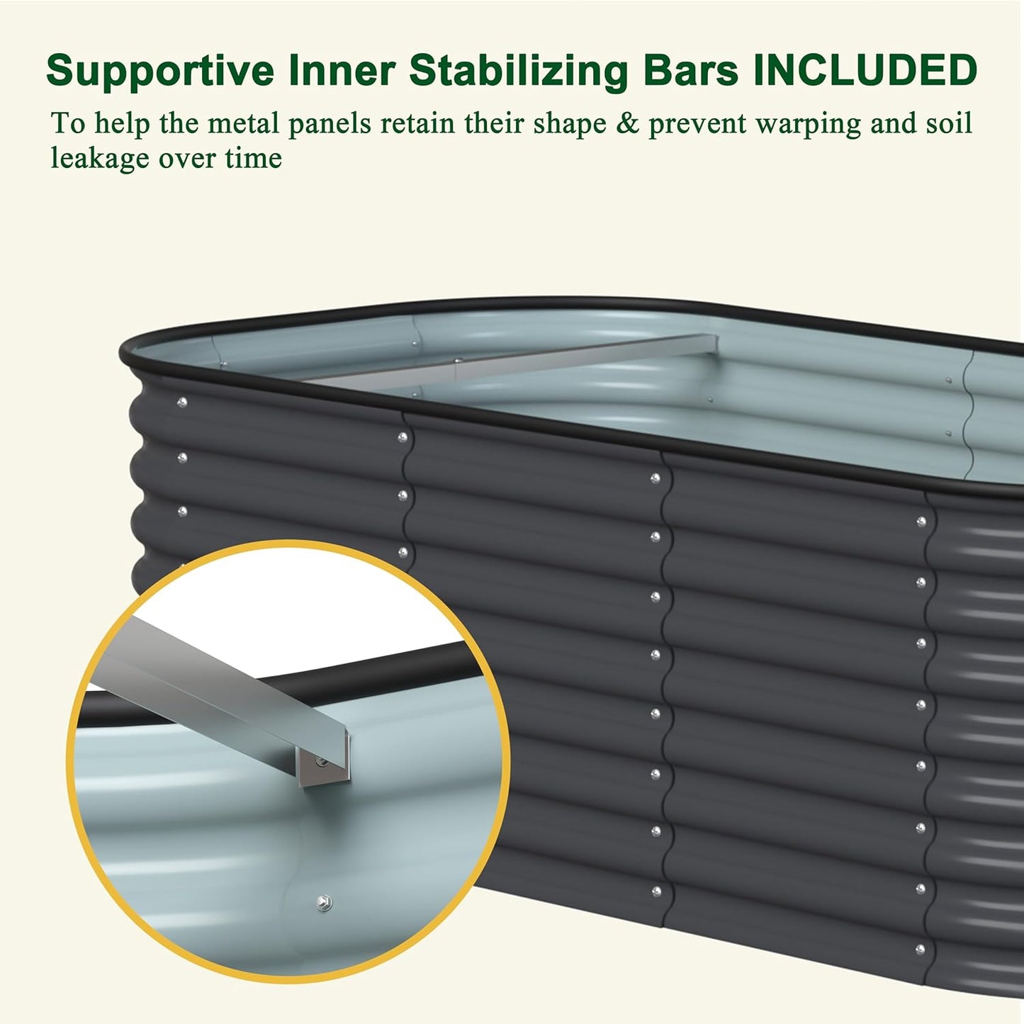 MUPATER 6x3x2FT Raised Garden Bed Outdoor for Vegetables, 9-in-1 Galvanized Steel Planter Box with 2 Support Rods, 24''H Modular Garden Bed Kit Oval for Herbs and Flowers, Garden, Gray