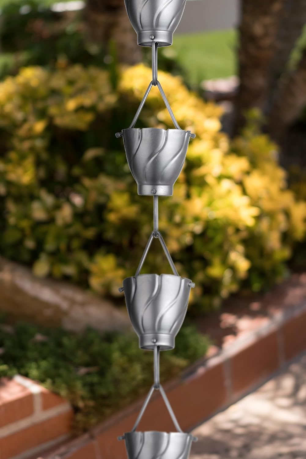 Monarch Rain Chains Aluminum Akira Rain Chain, 8.5 ft Pewter Powder Coated Aluminum Decorative Rain Catcher Chain for Gutters, Pewter Aluminum Rain Gutter Replacement Downspout