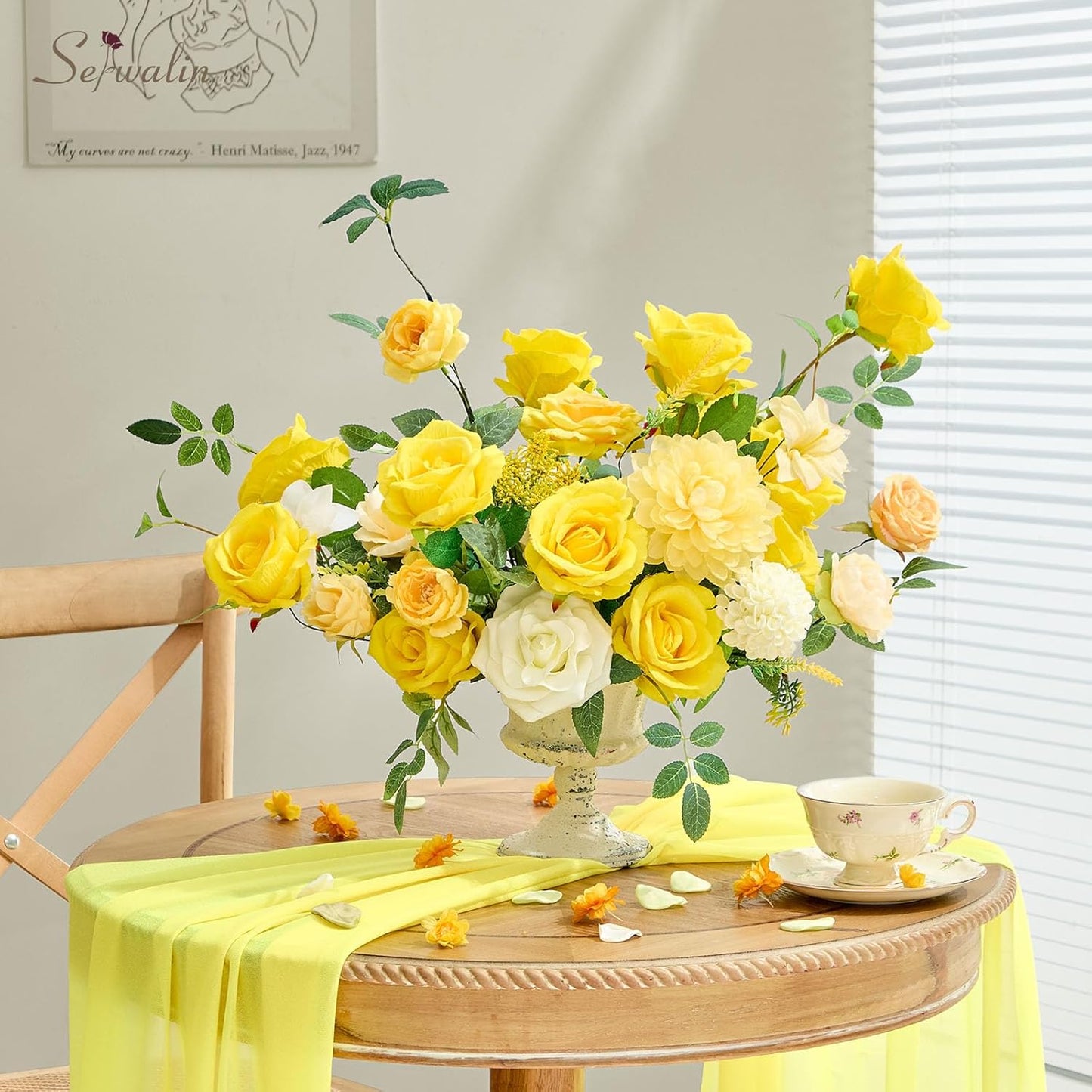 Serwalin ﻿30pcs Artificial Yellow Roses, Realistic Silk Roses Fake Long Stem Artificial Roses for Mother,Wedding Bouquet Table Centerpieces Party Home Birthday Graduation Decorations