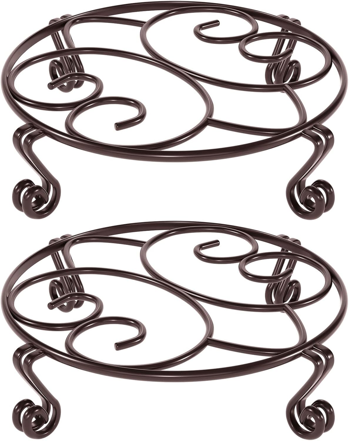 Yimobra 2 Pack Plant Stand for Flower Pot Heavy Duty Potted Holder Indoor Outdoor Metal Rustproof Iron Garden Container Round Supports Rack for Planter Bronze, Brown, 9.4 Inches