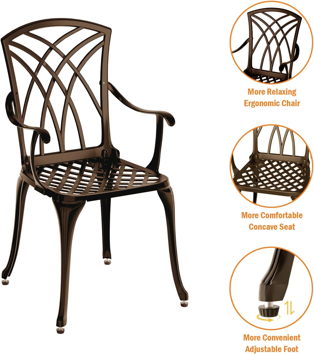 Patio Bistro Set 3 Piece, Cast Aluminum Bistro Set for 2 w/Umbrella Hole, Outdoor Table and Chairs Set of 2, Bistro Set for Balcony/Backyard/Garden, Bronze