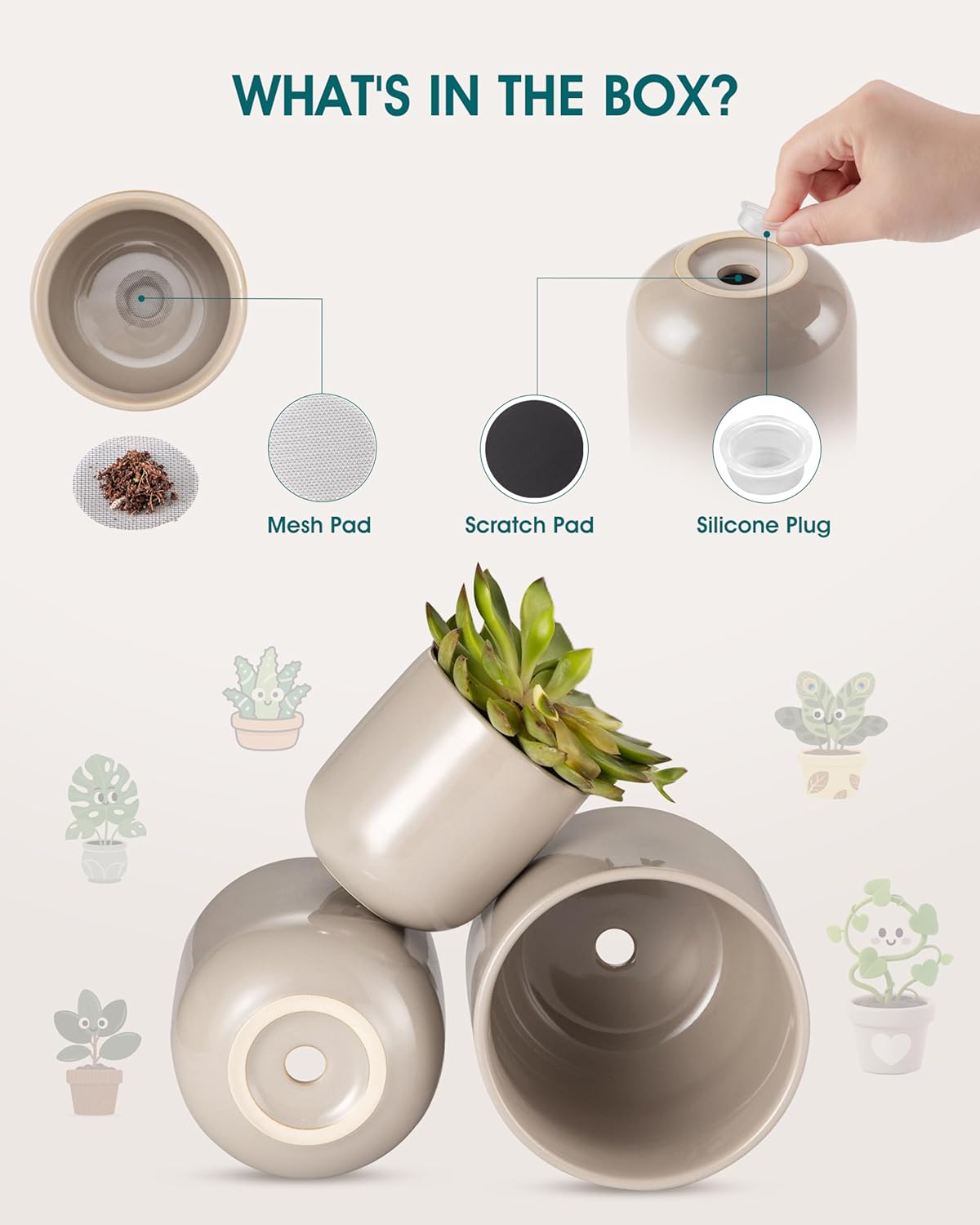 vancasso Ceramic Plant Pots, 4+5+6 inches, Set of 3, Planters with Drainage Hole, Flower Pots Planters Pots for Indoor Plants, Modern Indoor Decorative Garden Pot, Home Decor, Gray