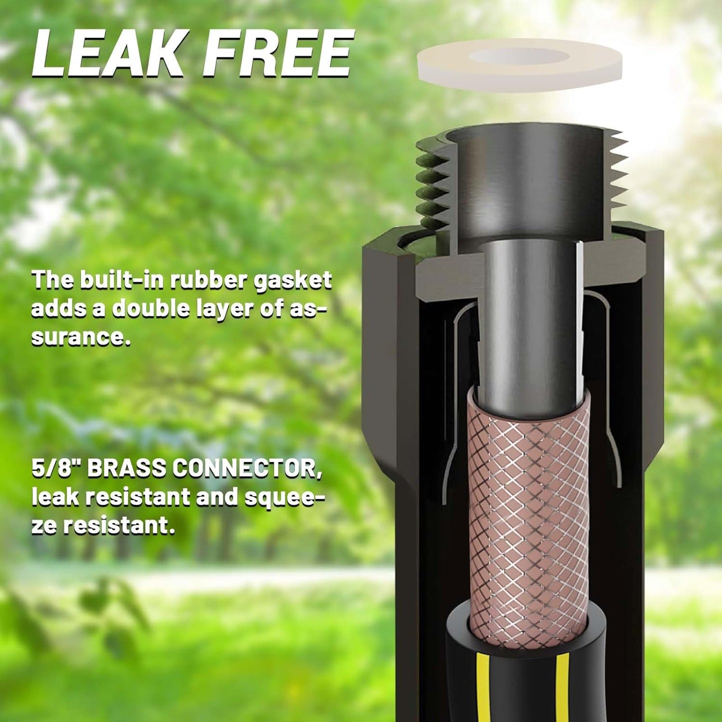 Garden Hose 100FT Heavy-Duty Premium 5/8'' Rubber 3-Layer Water Hose - Innovation Flexible Hybrid Lightweight Water Hose with Full Brass Male to Female Fittings (Green)