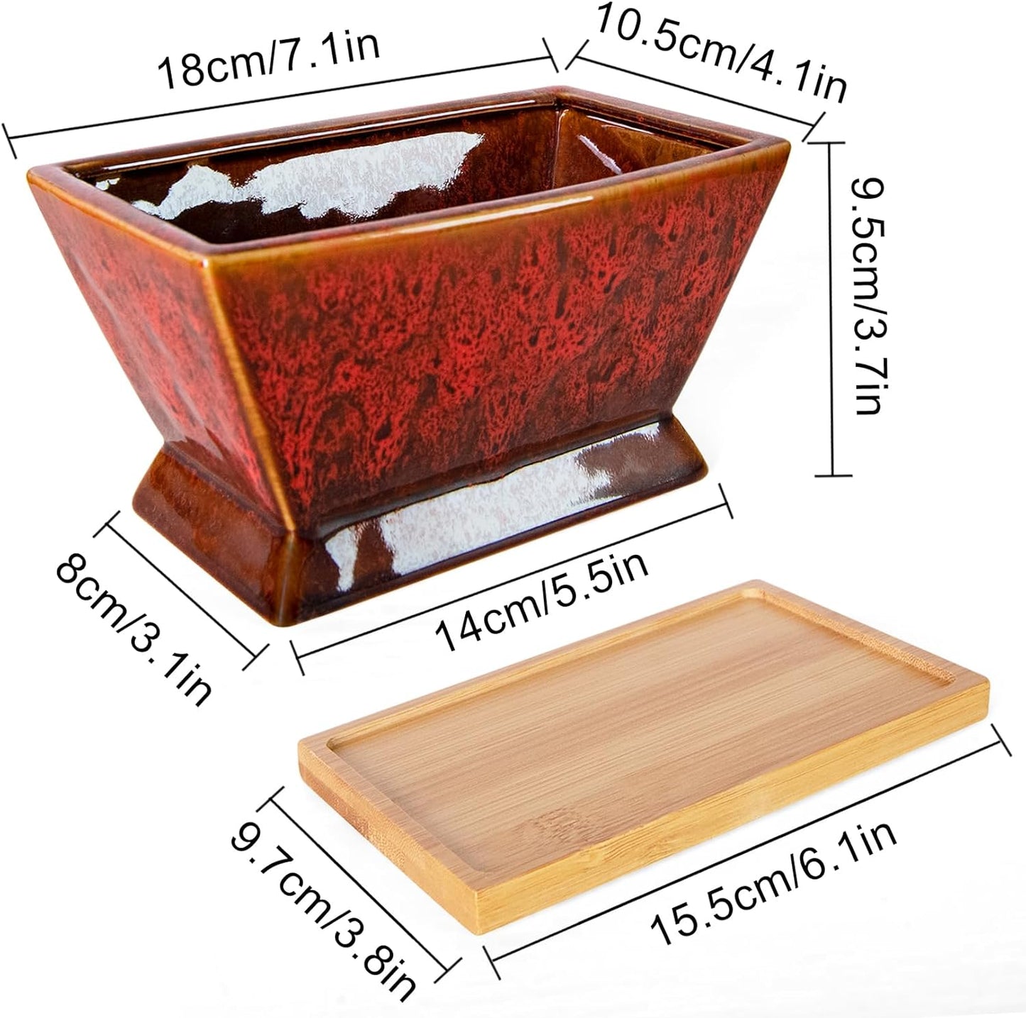 ARTKETTY Succulent Pots - 7 Inch Large Plant Pot with Drainage Tray, Shallow Ceramic Pots for Indoor Plants, Modern Cactus Bonsai Plant Container Decorative Home Office