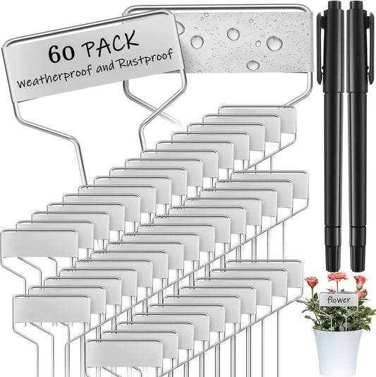 Moxweyeni 60 Pcs Metal Garden Tags Plant Labels for Garden Waterproof Plant Markers with 2 Permanent Pen Planting Nursery Tags Reusable Labels Stake for Plants(Aluminum,4 Inch)