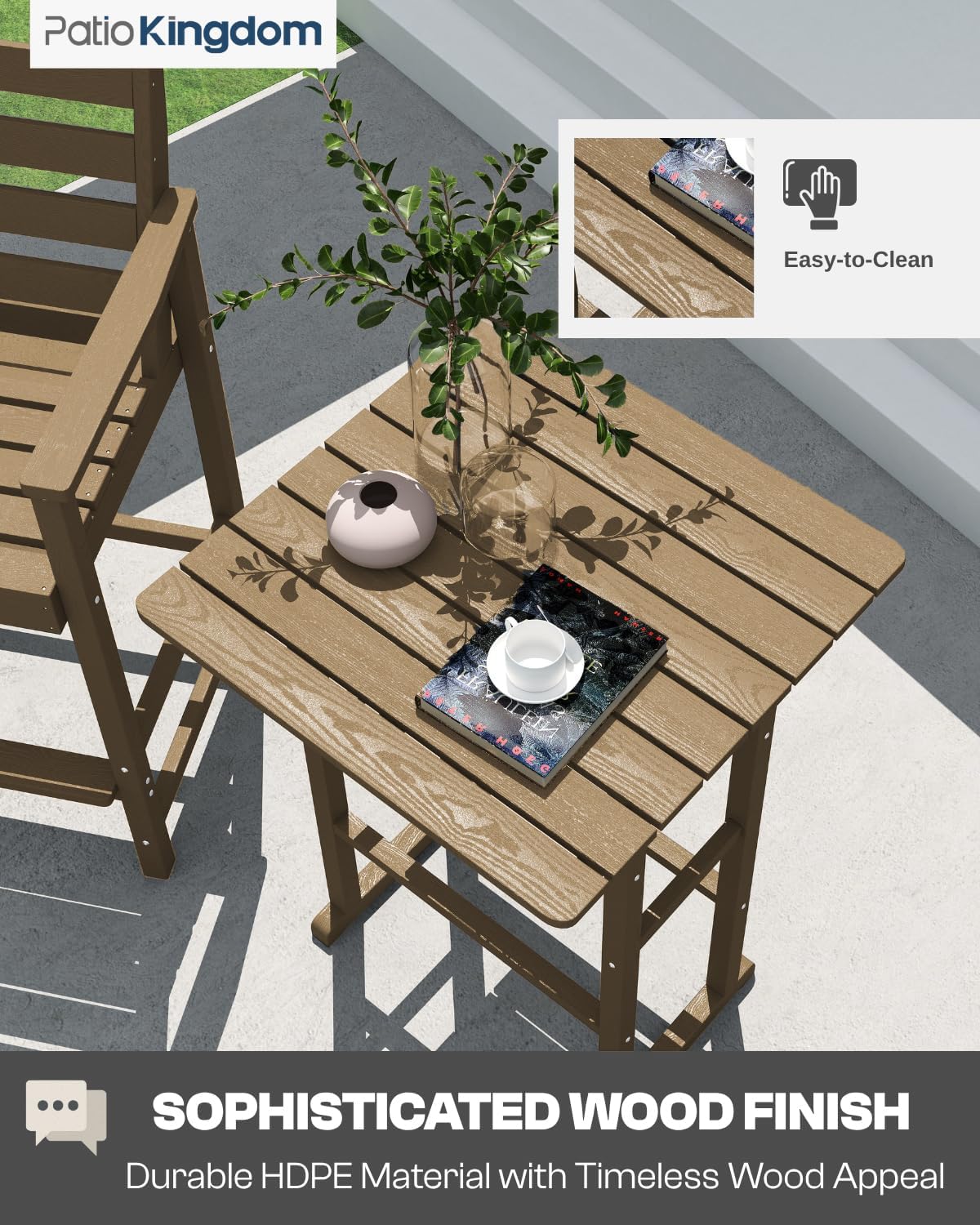 3-Piece Outdoor Bar Set with Beige 11FT Cantilever Umbrella, HDPE Tall Balcony Adirondack Chairs and Table, Outdoor Bar Stools for Patio (Brown)