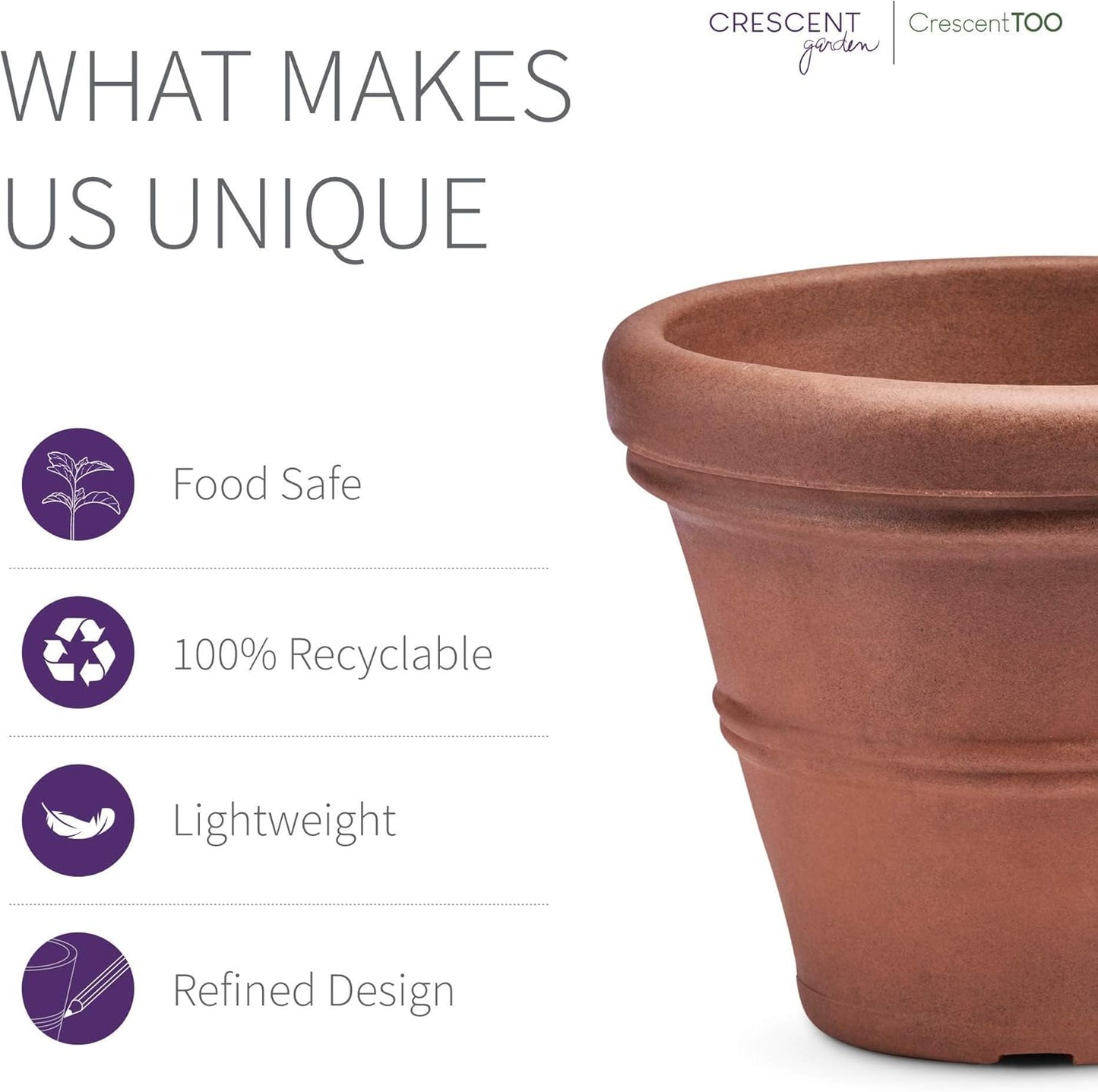 Crescent Garden Brunello Classic Rolled Rim Planter Pot, Indoor/Outdoor Weather-Safe Round Plant Pot, 14'' (Rust)