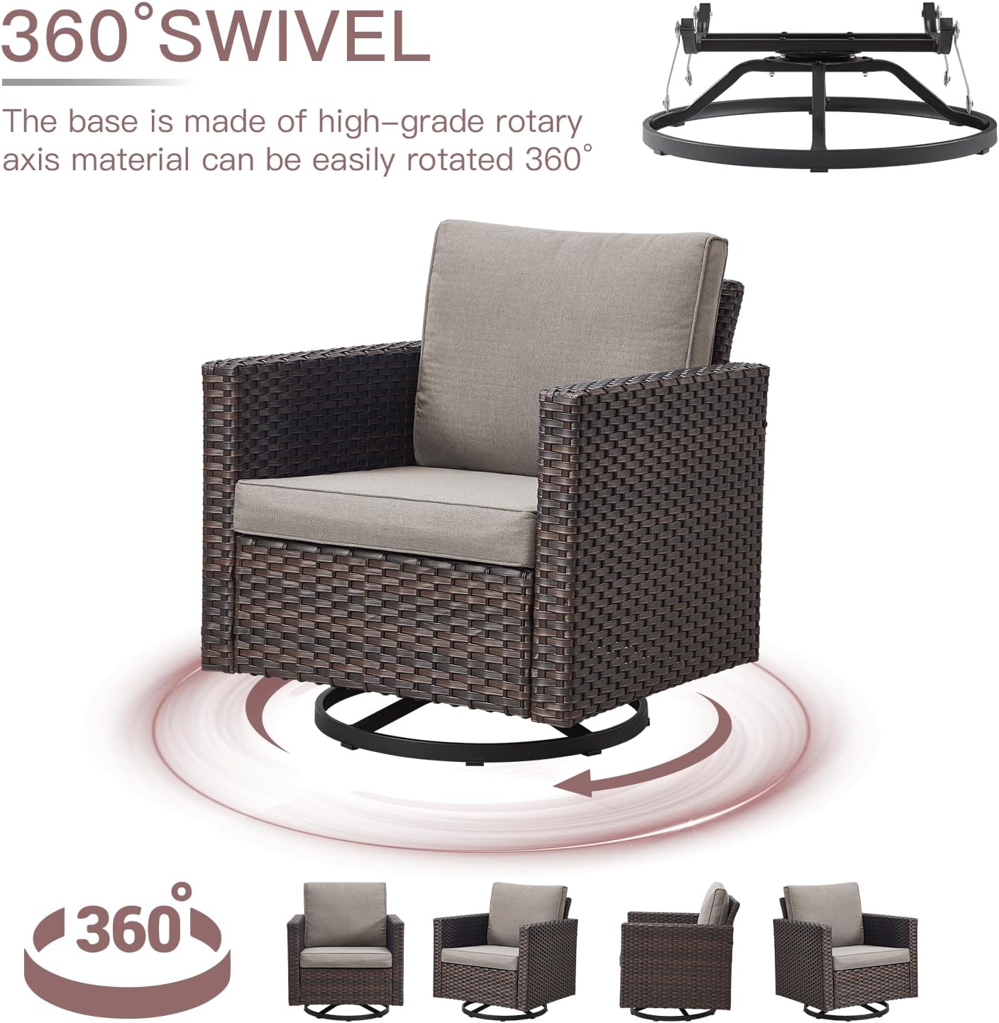 HUMMUH 11 Pieces Outdoor Furniture Set,Outdoor Half-Moon Sectional Couches Swivel Patio Chairs with Ottomans Coffee Table,All Weather PE Wicker Patio Conversation Sets for Garden Porch Backyard