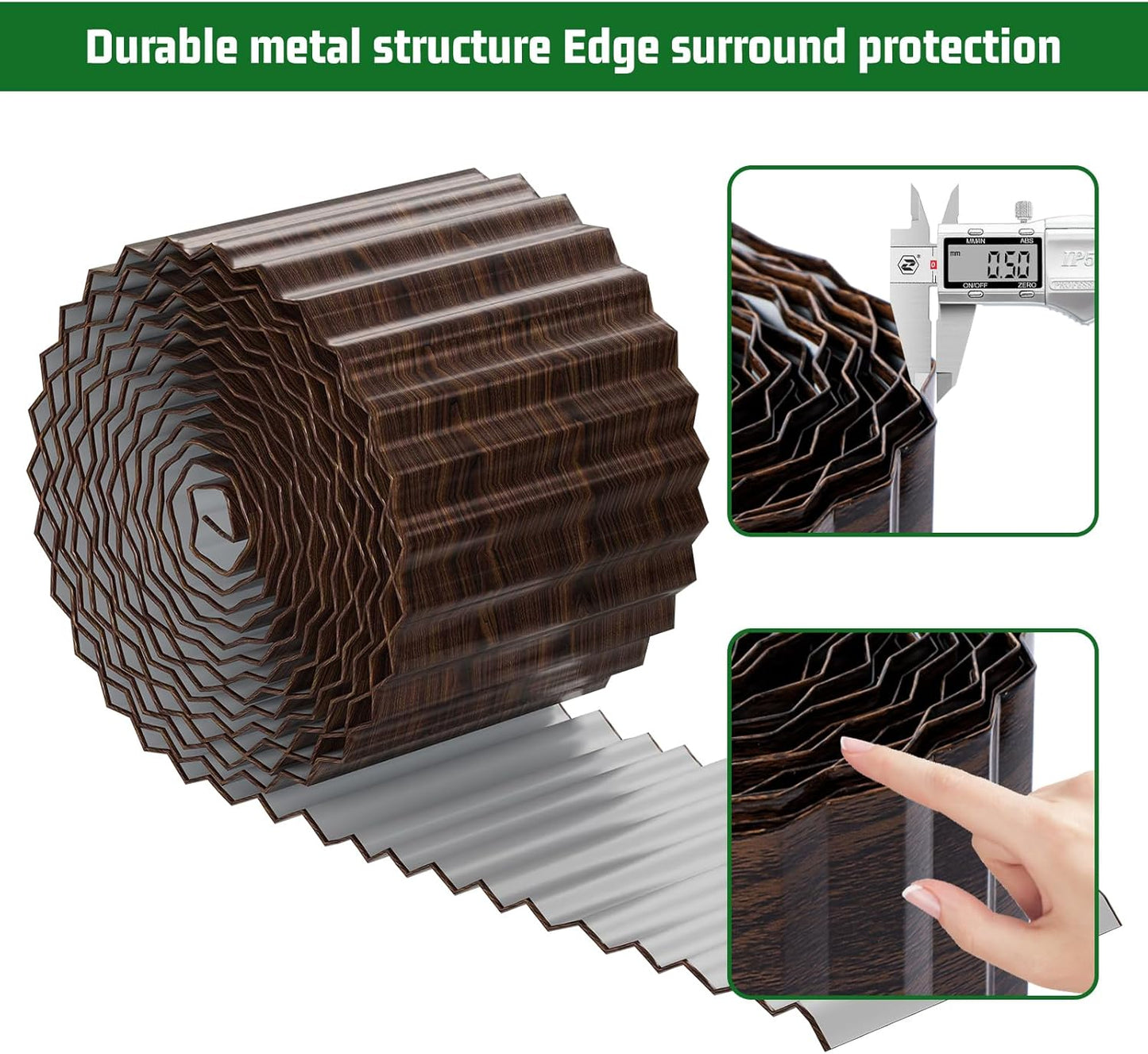 SnugNiture Corrugated Metal Garden Edging,4" x 10' Sturdy Lawn Edging Border,Landscape Edging Border for Lawn, Flower Bed,Garden and Yard(Brown)