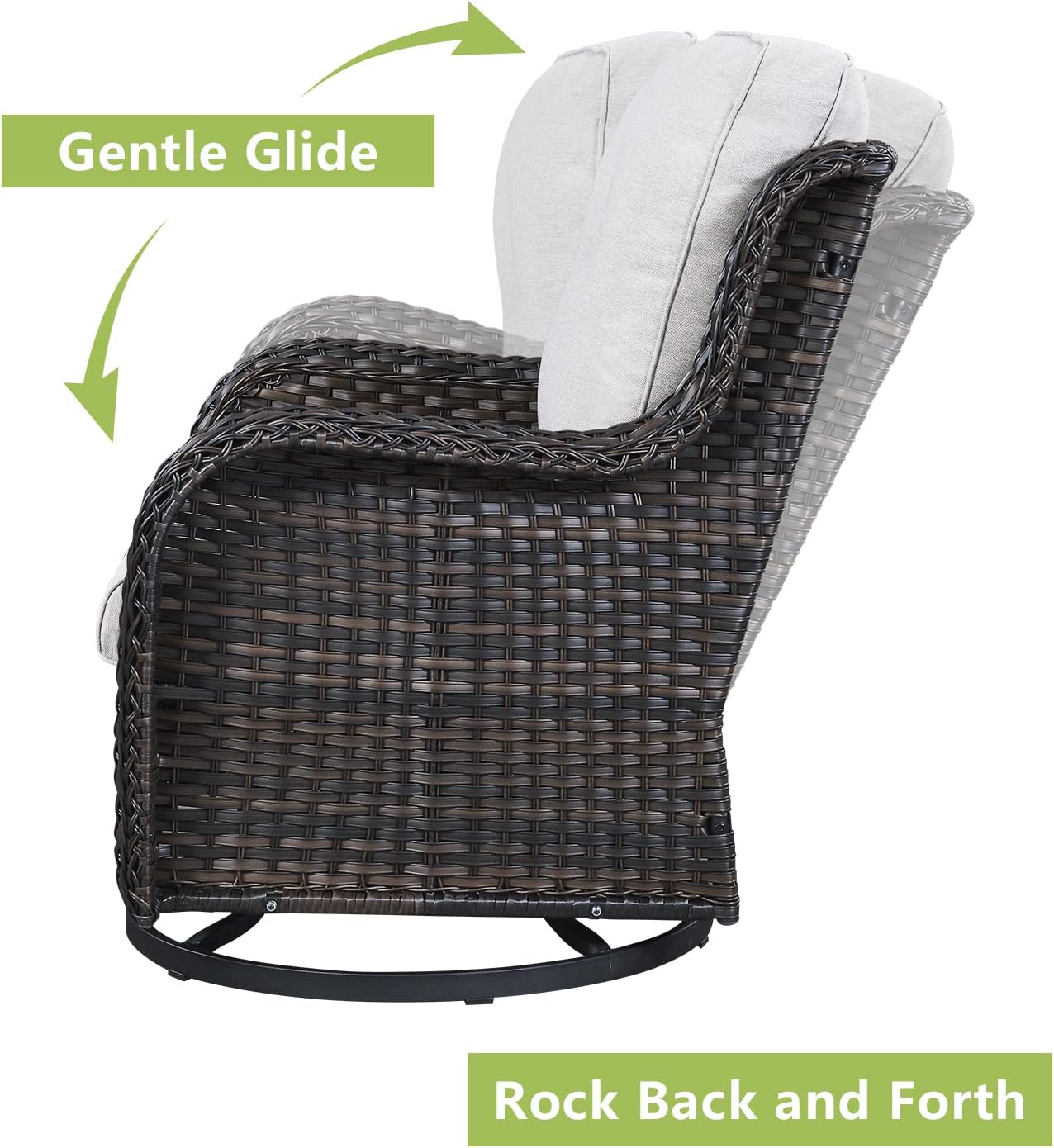 Outdoor Wicker Patio Furniture Set - 5 Pieces Rattan Patio Conversation Set with 2 Rocking Swivel Chairs,2 Ottomans and 1 Side Table for Porch Deck Backyard Garden(Brown/Beige)