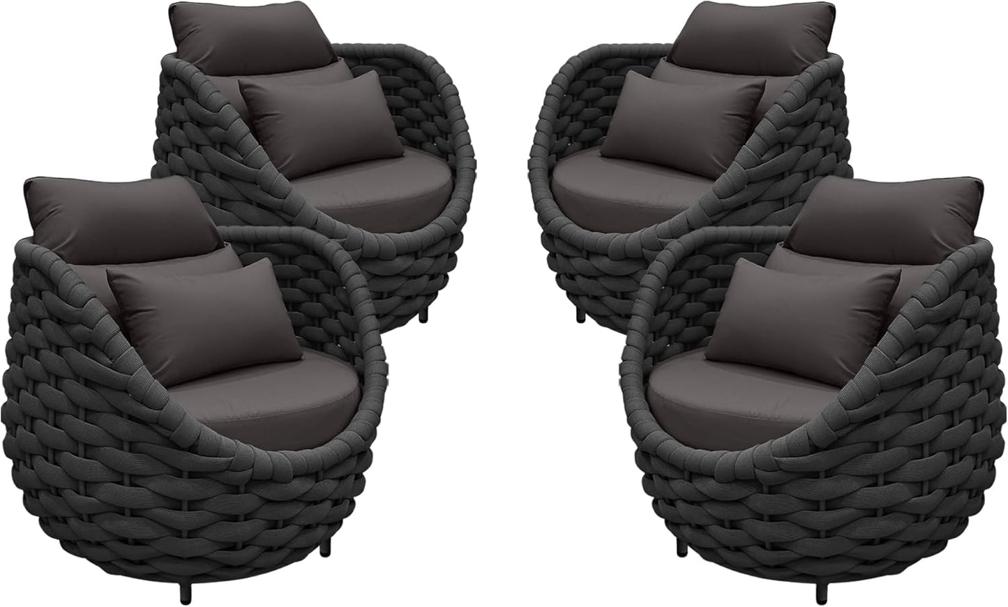 TWT 4 Pieces Patio Sofas All-Weather Teslin Rope Balcony Furniture with Cushions & Pillows, Patio Couch Outdoor Patio Furniture Set for Indoor, Balcony, Backyard, Poolside, Dark Grey