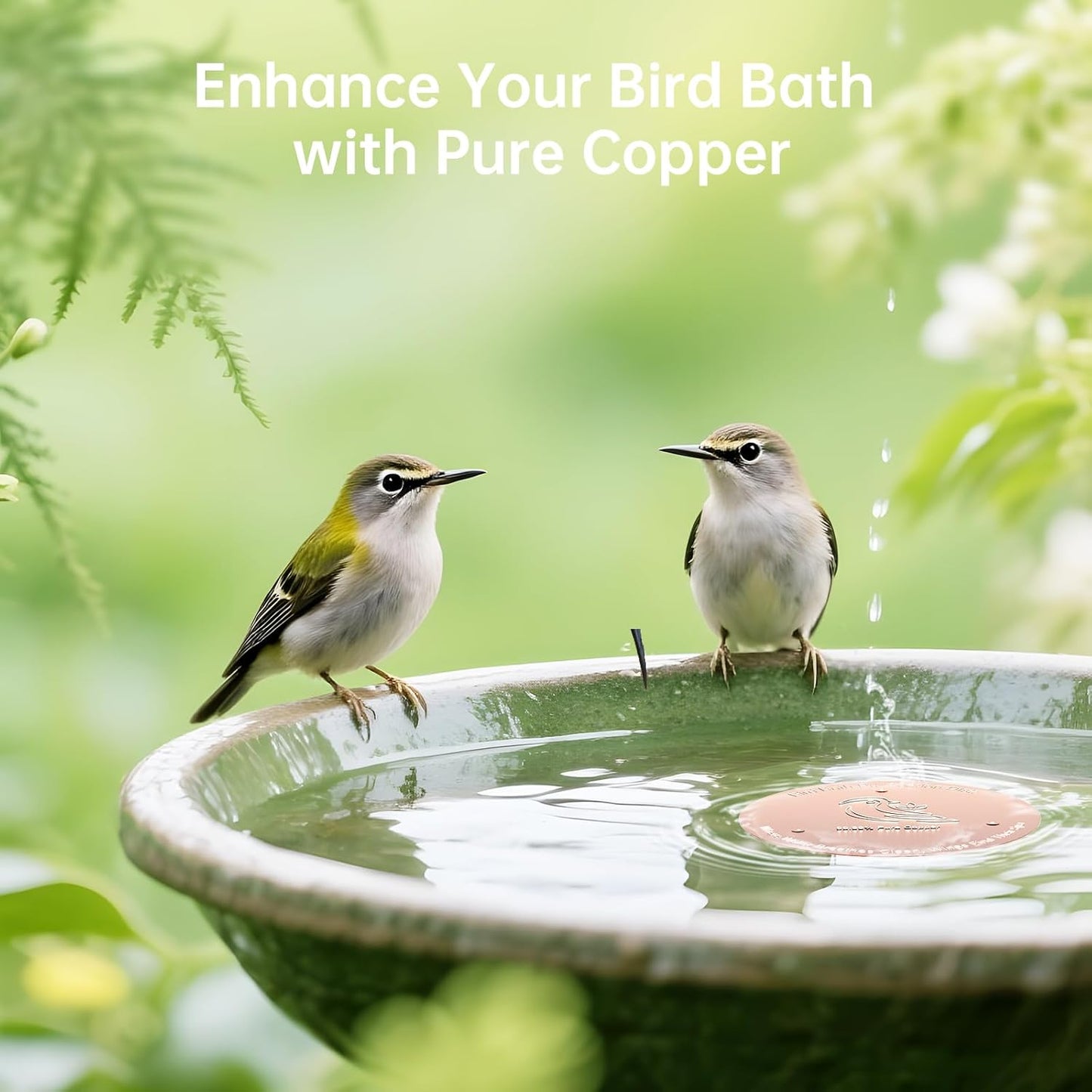 Bird Bath Copper Disk, Premium 0.6mm Sturdy 99.99% Pure Copper Disk for Bird Baths,Triple-Point Support Ensures Clean Water Year-Round, Compatible with All Outdoor Birdbath Bowls