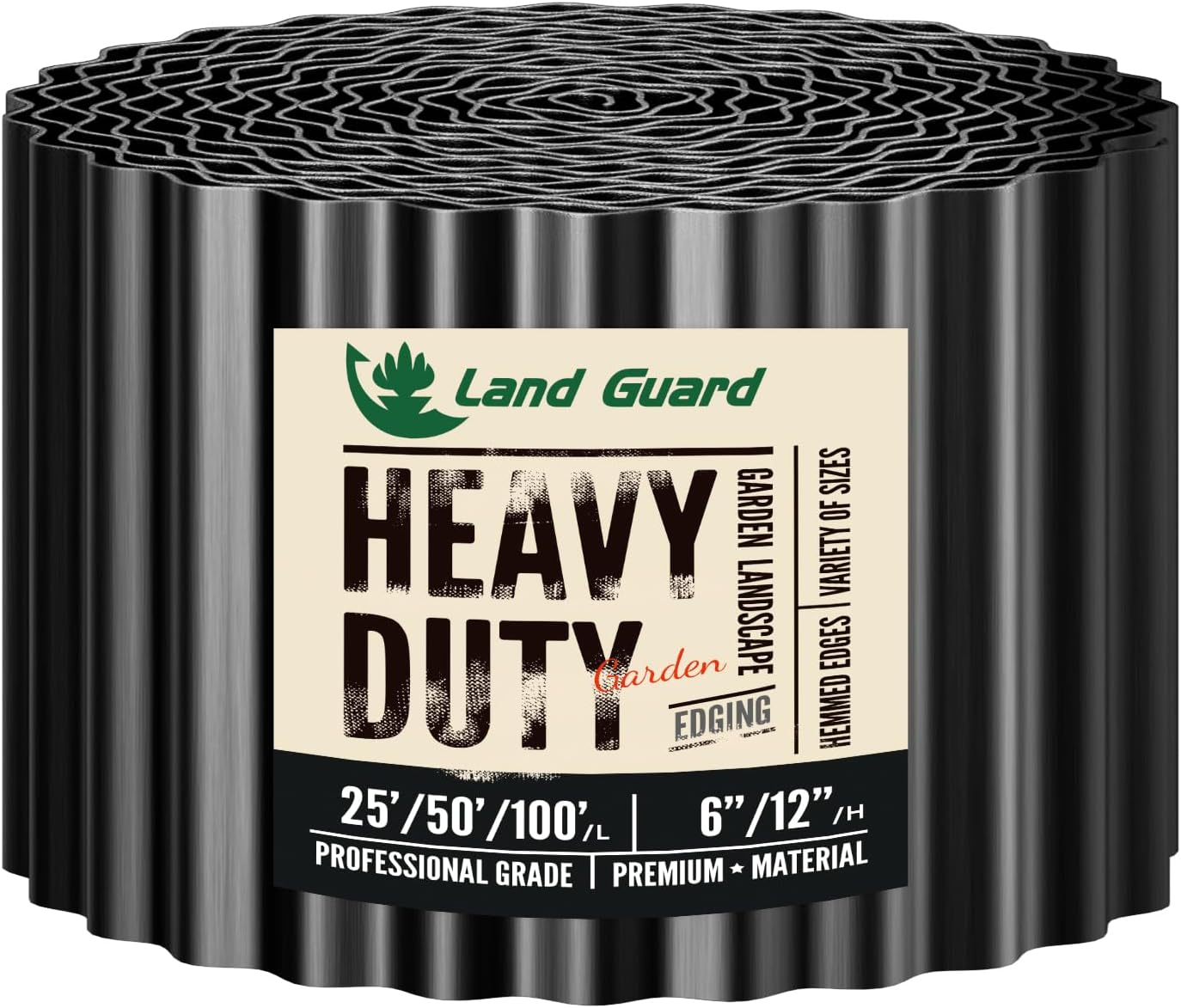 Land Guard Corrugated Garden Edging Border, 12" x 100' Landscape Paver Edging, Tall Landscape Edging, Fence for Garden, Flower Bed, Lawn and Landscape Edging (Glossy Black)