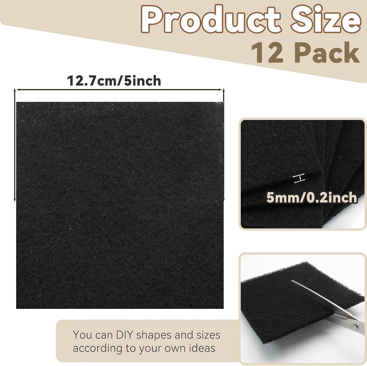 Biaungdo 12 Pack 5 Inch Sqaure Charcoal Filter Replacements, Black Kitchen Compost Bin Filters for Countertop Square Carbon Filter Bin Pail Replacement