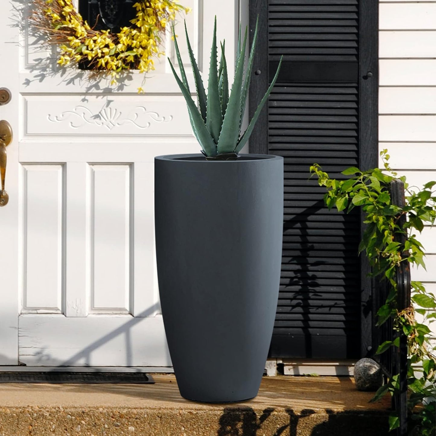 Kante 23.6" H Charcoal Finish Concrete Tall Planters Large Outdoor Indoor Decorative Plant Pots with Drainage Hole and Rubber Plug, Modern Tapered Style for Home and Garden