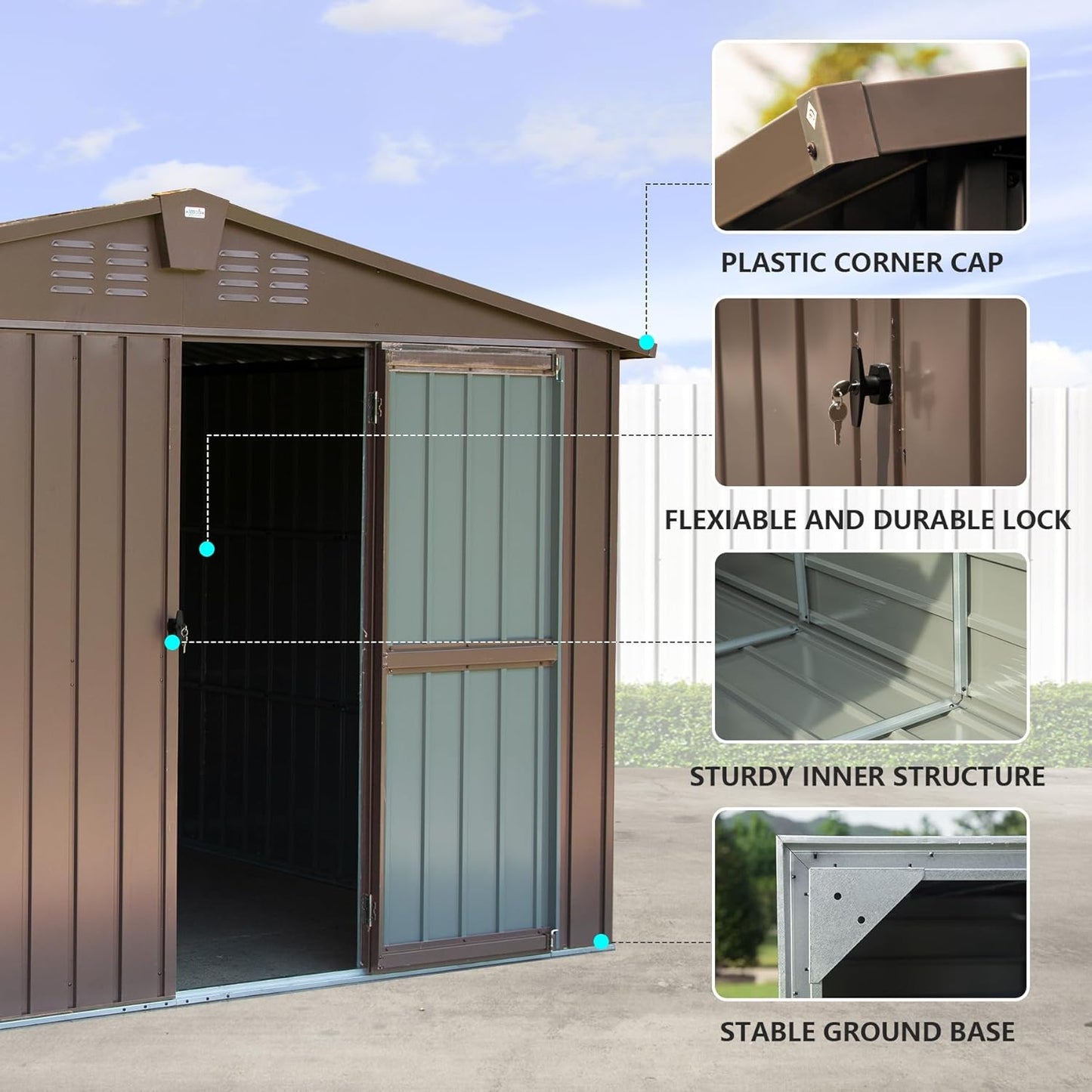 Domi Outdoor 10' x 8' Storage Shed, Metal Steel Utility Tool Shed Storage House with Double Lockable Doors & Air Vents for Backyard Patio Garden Lawn Brown