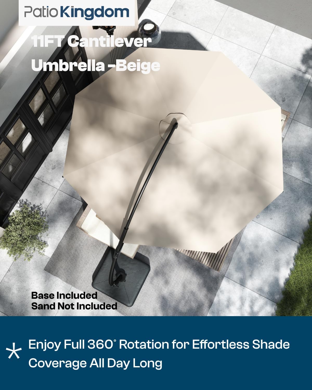 3-Piece Outdoor Bar Set with Beige 11FT Cantilever Umbrella, HDPE Tall Balcony Adirondack Chairs and Table, Outdoor Bar Stools for Patio (Navy Blue)