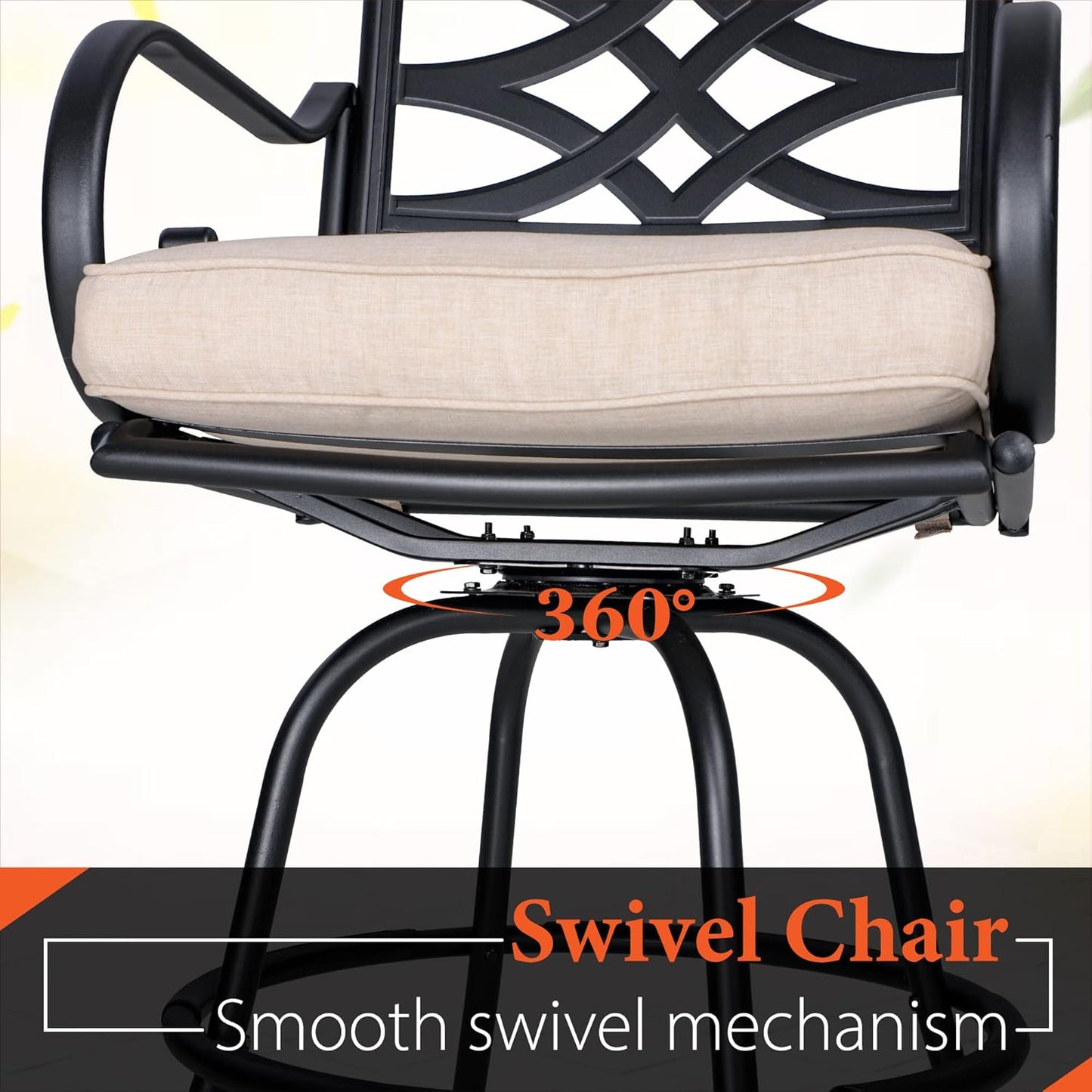 Sophia & William Patio Bar Set 5 Piece Outdoor High Dining Table and Chairs Set, 4 Swivel Bar Stools and 1 Rectangular Bar Height Table, All-Weather Metal Furniture Set with Beige Cushion