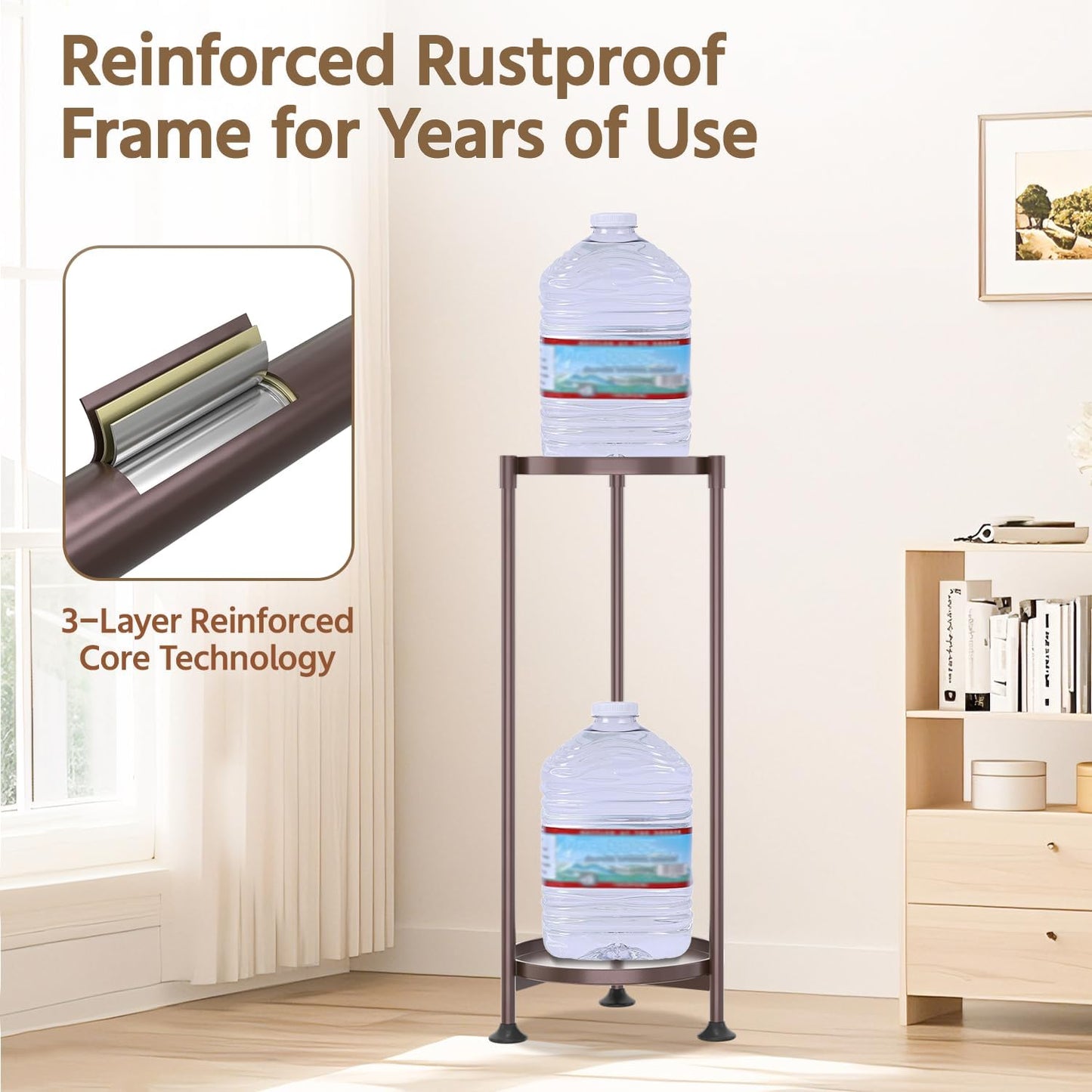 LASZOLA 2 Tier Bronze Plant Stand Indoor for Large Tall Heavy Duty Flower Planter, Metal Vertical Multi Level Rack for Narrow Floor Corner, Sturdy Round Holder Organizer, Modern, Mid Century, Farmhouse