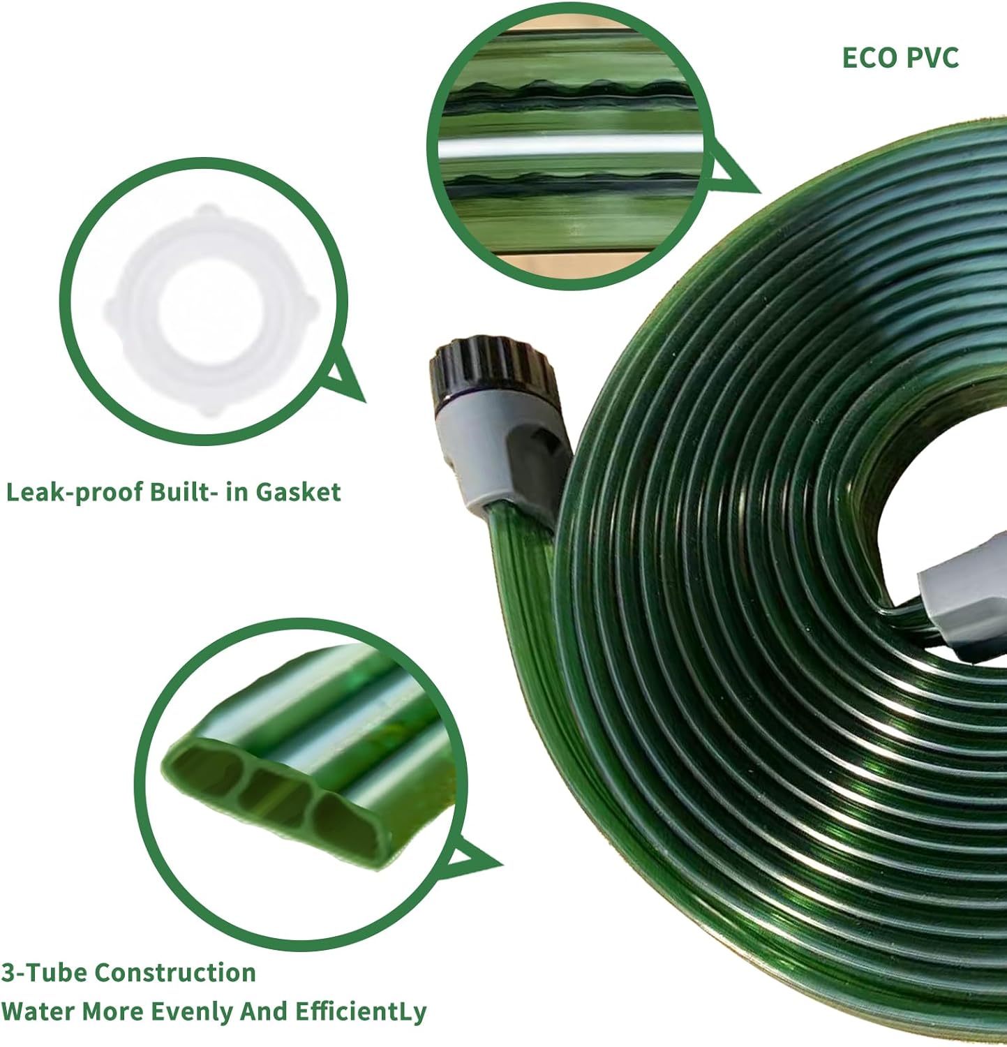 25FT Flat Sprinkler Hose for Lawn Watering Garden Soaker Hose with Holes, Heavy Duty Lightweight No-Kink Water Hose with Stakes, Irrigation Hose, Great Fun for Kids and Dog