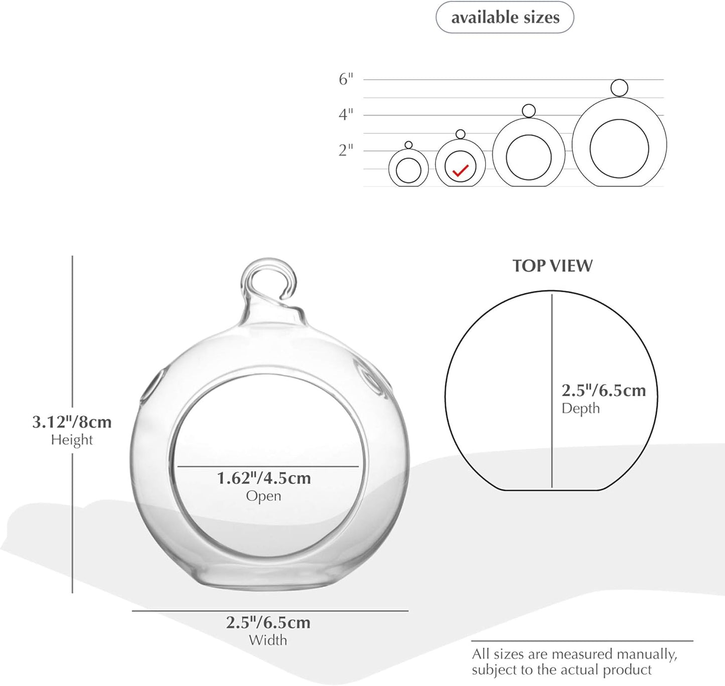 WGV Hanging Terrarium Globe, Width 2.5", Height 3", DIY Air Succulent Planter, Clear Glass Vase Orb with Flat Bottom, Candle Holder for Windowsill Outdoor Garden Decor, 6 Pieces Bulk