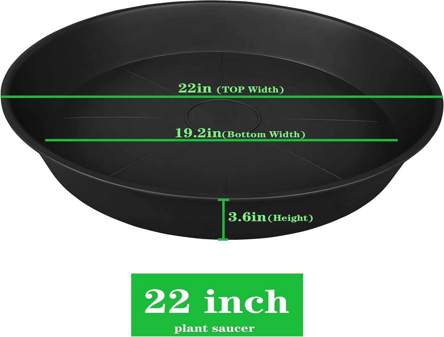 3 Pack of 20 22 inch Plant Saucer (19.2 Inch Base), 3.6" Depth Tray, Bath Baths Bowl for Garden, Large Deep Plastic Plant Trays for Indoors Outdoor, Tray for Planter 19-23" (22", Black)